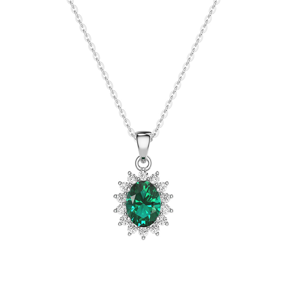 Elegant Floral Halo Green Oval Pendant and Ring Set - Sterling Silver Jewelry for Women, Gift for Her, Perfect for Weddings, Anniversaries & Special Occasions
