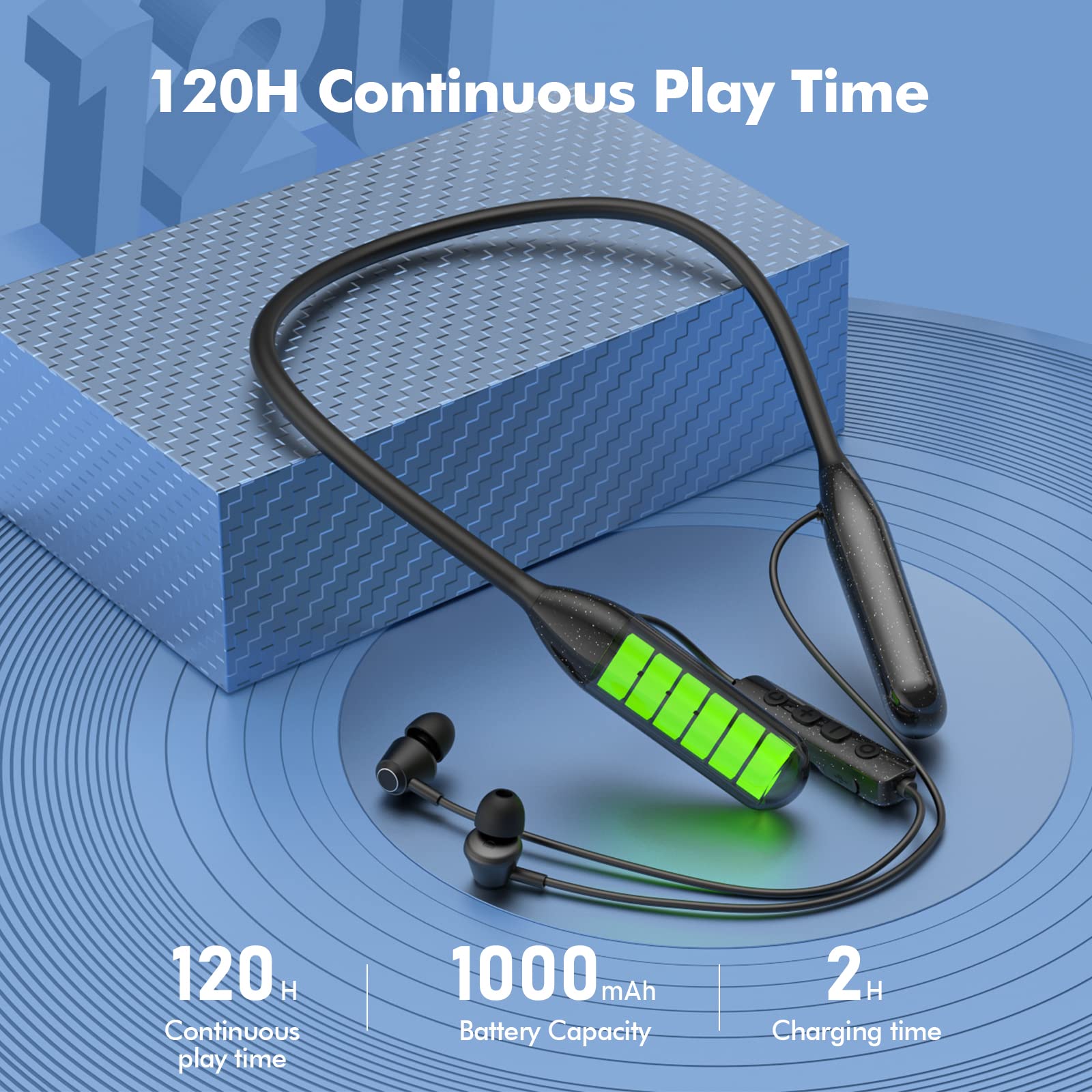Lively Life Bluetooth 5.0 Wireless Neckband Headphones with Mic - IPX5 Waterproof Sport Earbuds for Running, Gym & Workout - 120H Playtime Magnetic In-Ear Headset (Black) | Perfect for Jogging, Commuting & Fitness Training