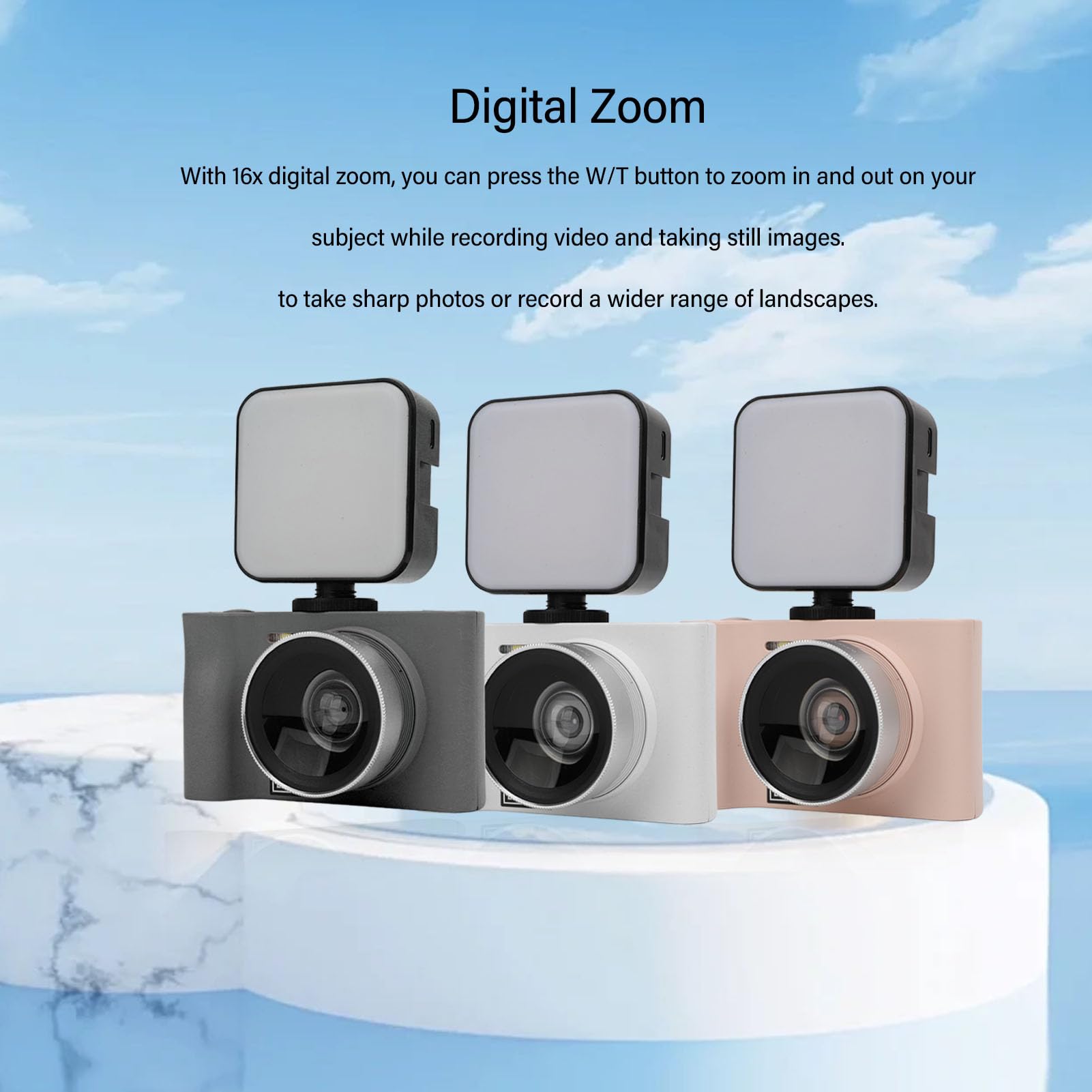 2.5K Vlogging Camera with Fill Light - 24MP 16X Digital Zoom Compact Digital Camera for Beginners & Teens, Webcam with Pause Function (Black) | Perfect for YouTube Videos, Travel Photography & Live Streaming
