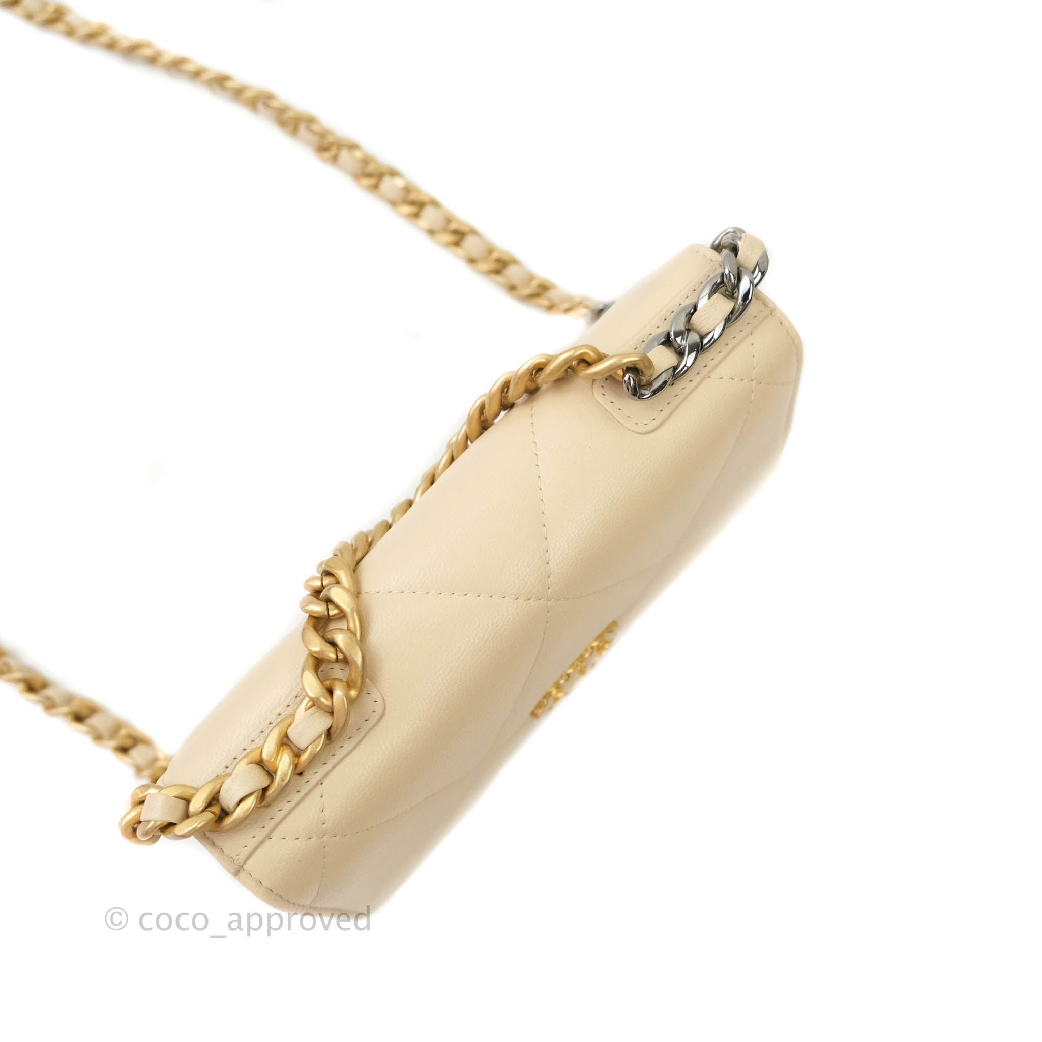 Chanel 19 Quilted Wallet on Chain WOC in Beige Goatskin with Mixed Hardware - Luxury Crossbody Bag for Women, Perfect for Evening Events & Daily Use