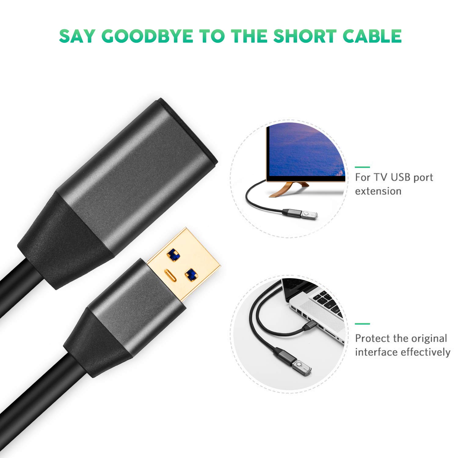 XXONE 10ft USB 3.0 Extension Cable - SuperSpeed A Male to Female Cord for Printers, Gaming & Storage Devices