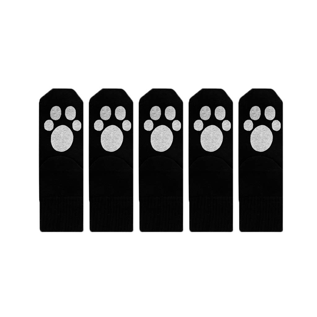 5 Pairs Women's Crew Socks - Cute Cat Paw Pattern Cotton Rich Knit Athletic Socks for Hiking, Running & Daily Wear (Black) - Perfect for Outdoor Activities, Sports & Casual Outfits