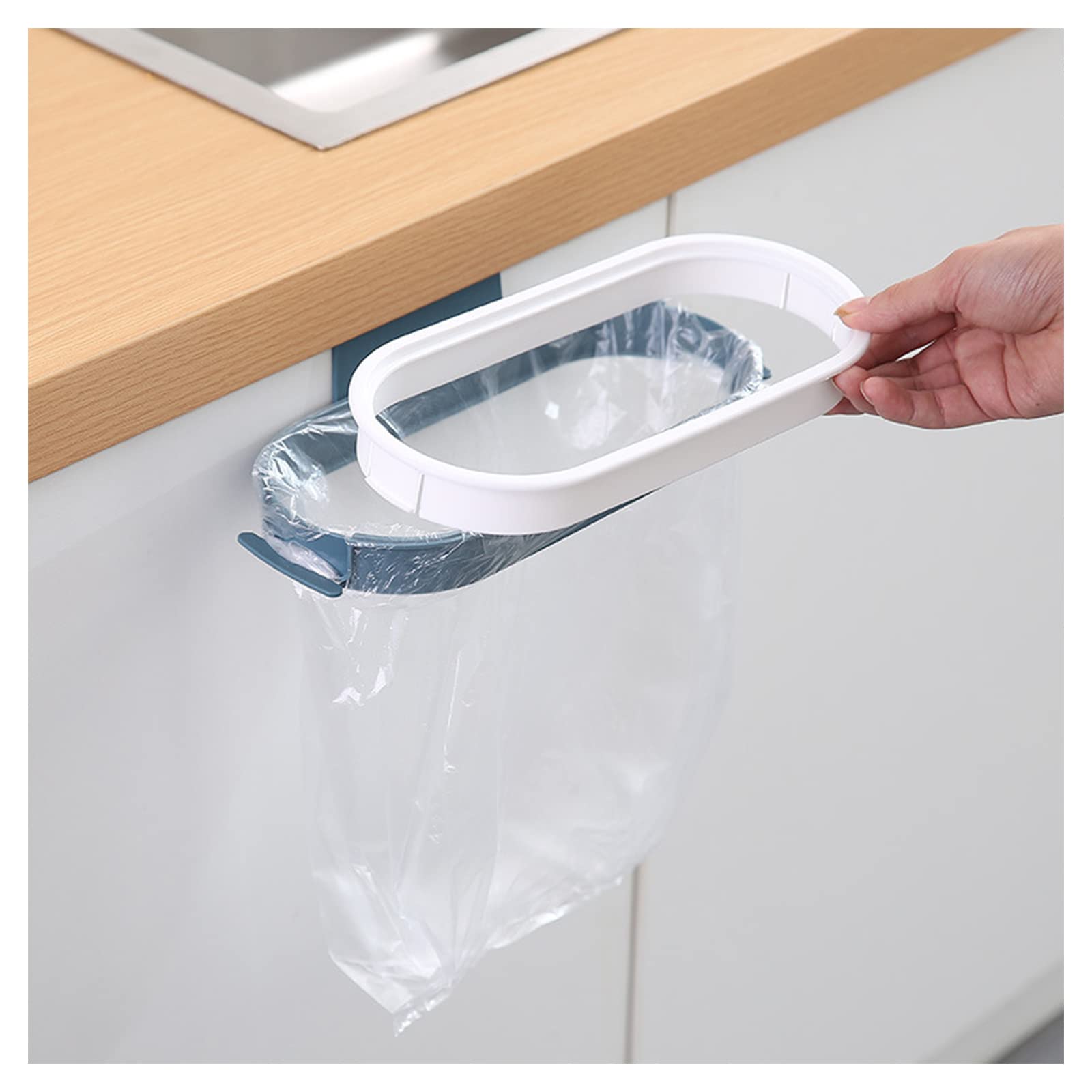 2-Pack Hanging Trash Bag Holder Rack with Removable Lid - Space-Saving Kitchen Cabinet Door Organizer for Garbage Bags, Towels & Storage (Blue & Pink) - Perfect for Small Kitchens, Bathrooms & RVs