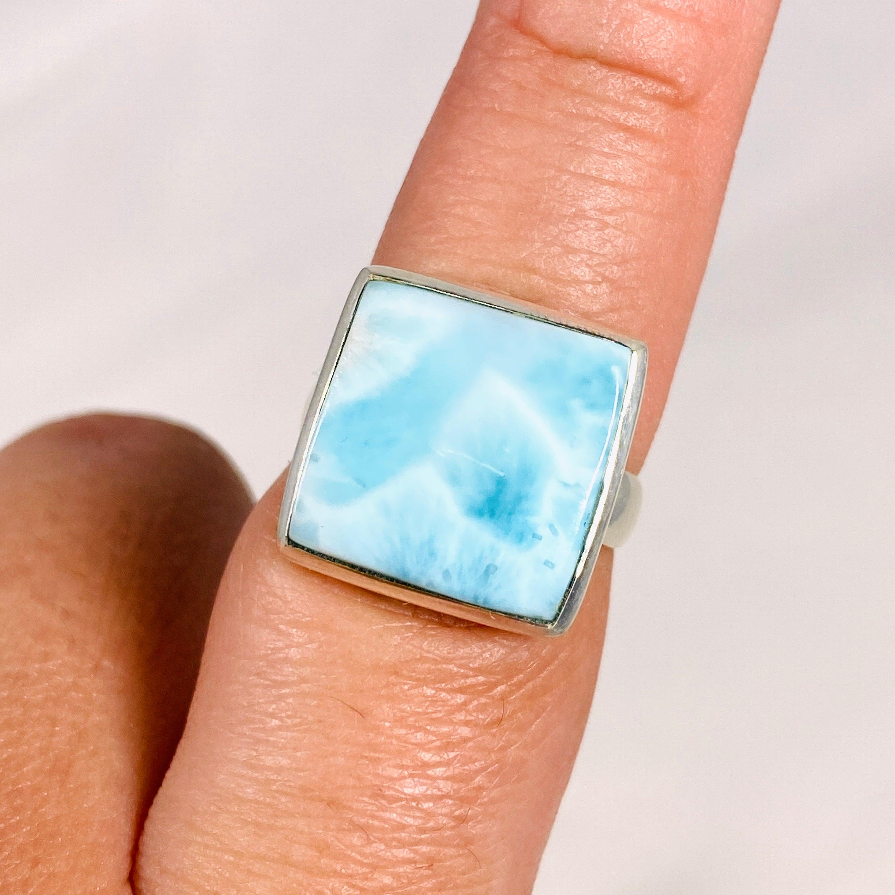 Larimar Square Ring Size 9 - Genuine Blue Stone Jewelry for Women, Sterling Silver Band, KRGJ3089 | Perfect for Everyday Wear, Gift Giving & Special Occasions