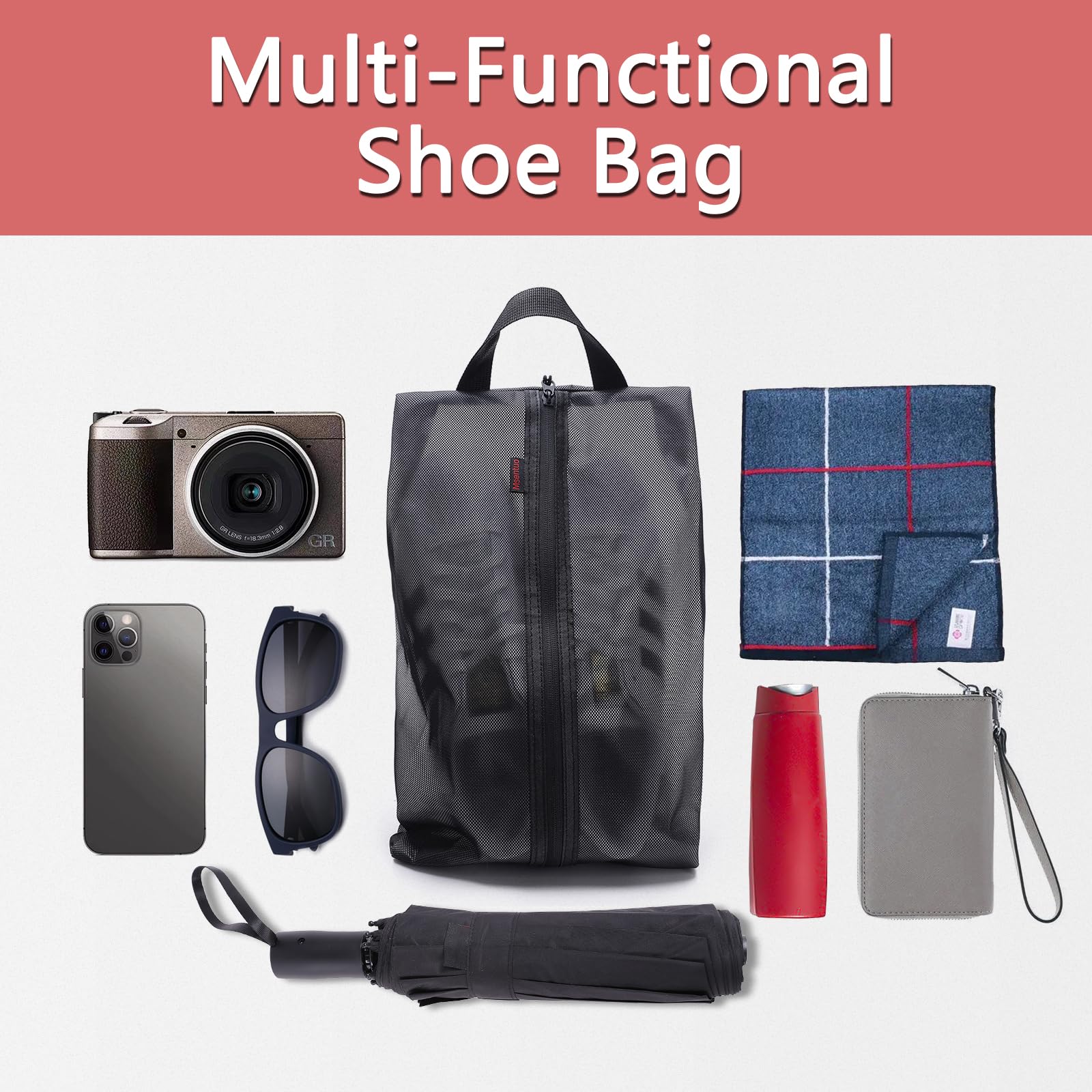 Waterproof Shoe Bags for Travel - Dustproof Shoe Storage Pouch with Zipper & Handle for Women & Men (Black, 1 Pack) - Perfect for Gym, Work, or Vacation Packing