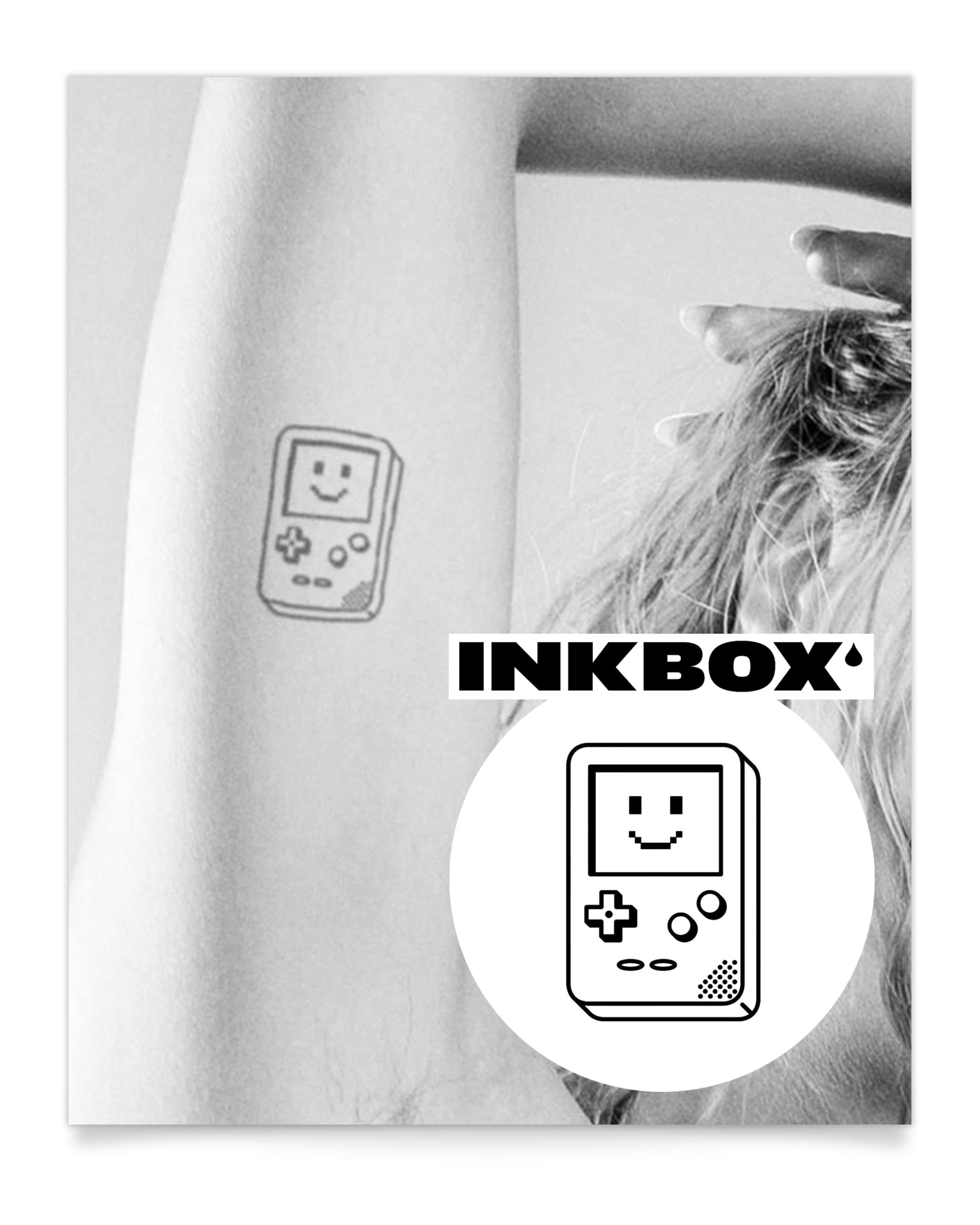 Premium Inkbox Temporary Tattoos - Semi-Permanent, Water-Resistant Fake Tattoo Lasts 1-2 Weeks | Happy Gameboy Design (3x3 inches) | Perfect for Parties, Festivals & Creative Self-Expression