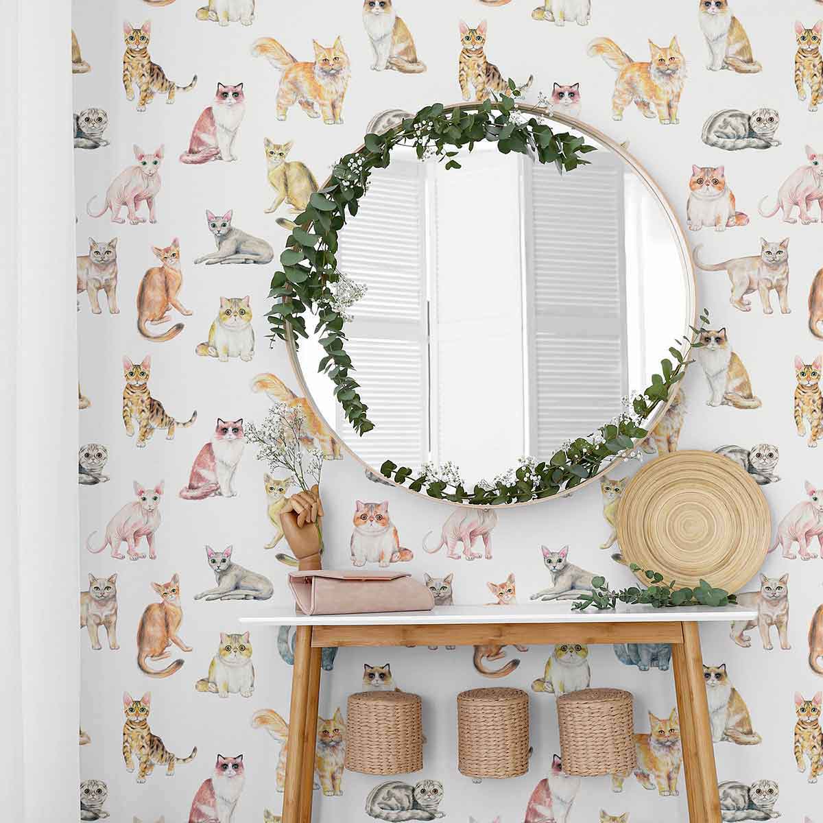 Orange Cat Peel and Stick Removable Wallpaper - Self-Adhesive Decorative Wall Covering for Bedroom, Nursery, Office - Easy to Apply & Remove (Design 6942)