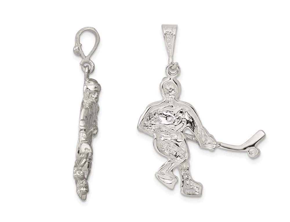 Sterling Silver Hockey Player Charm Pendant Necklace with 18