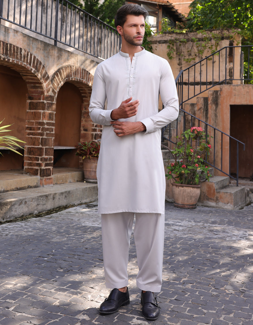 Elegant Blended Grey Shalwar Kameez by J. Junaid Jamshed | Premium Pakistani Traditional Outfit for Men | Perfect for Weddings, Eid & Special Occasions