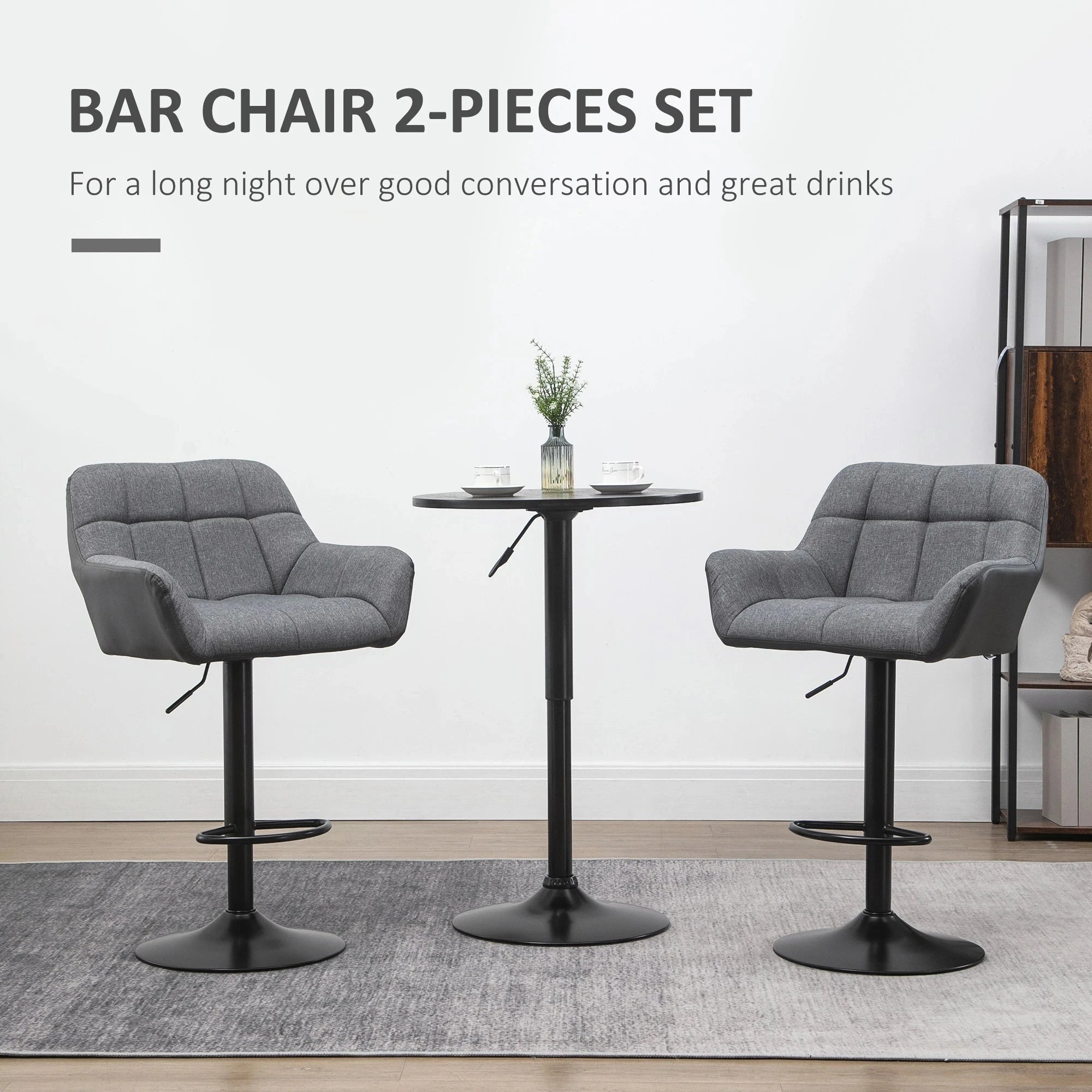 Swivel Adjustable Bar Stools (Set of 2) - Faux Leather & Linen Touch Fabric - 5 Color Options - Perfect for Kitchen Islands, Home Bars & Dining Areas