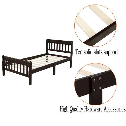 Solid Wood Twin Platform Bed Frame with Headboard & Footboard - Espresso Finish - Sturdy Wood Slat Support - No Box Spring Needed - Perfect for Kids, Teens & Guest Rooms