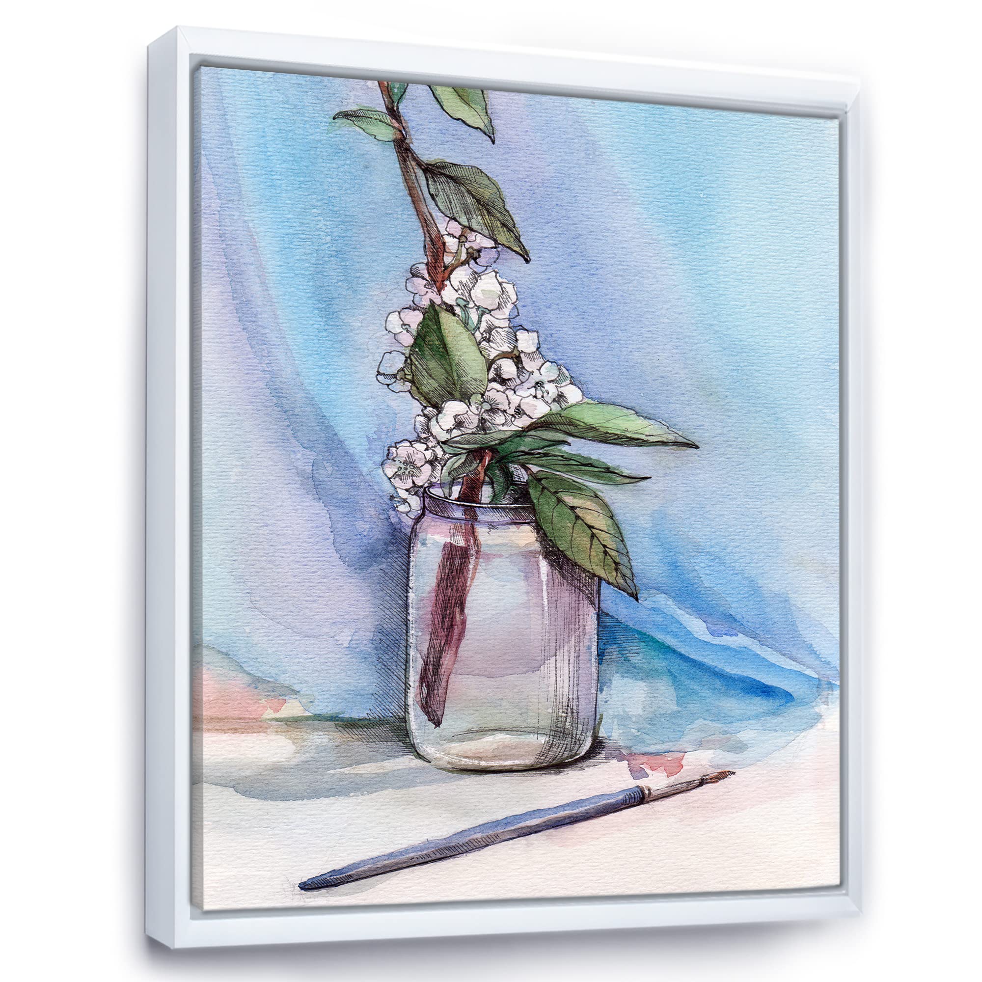 DesignQ Cherry Blossom in Glass Jar - Framed Canvas Wall Art Print for Farmhouse Decor | Perfect for Living Room, Bedroom & Office Wall Decor