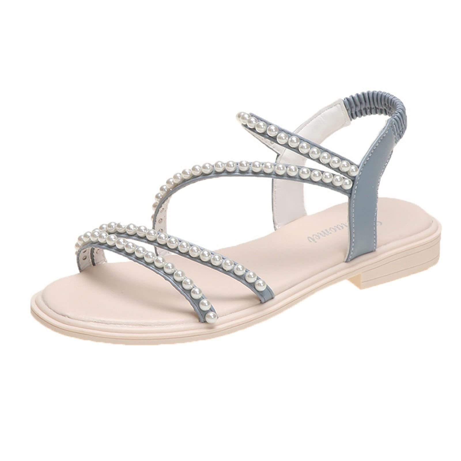 Women's Braided Flat Gladiator Sandals - Beige & Black Fuzzy Pool Slides with Sparkly Details | Comfortable Platform Sandals for Beach, Summer Outfits & Casual Wear