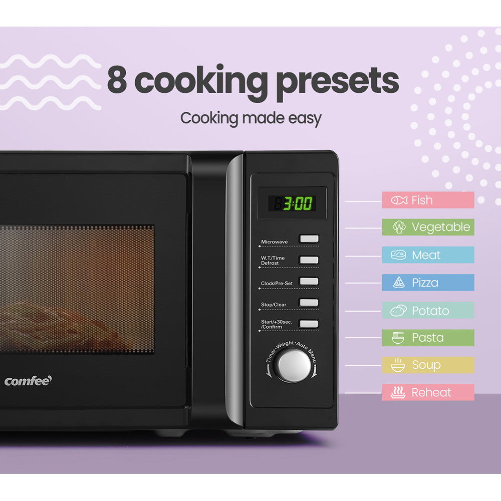 Comfee 20L 700W Black Microwave Oven for Kitchen - Compact Countertop Microwave with 10 Power Levels, Child Lock & Auto Menu - Perfect for Small Spaces, Dorms, Offices & Home Cooking