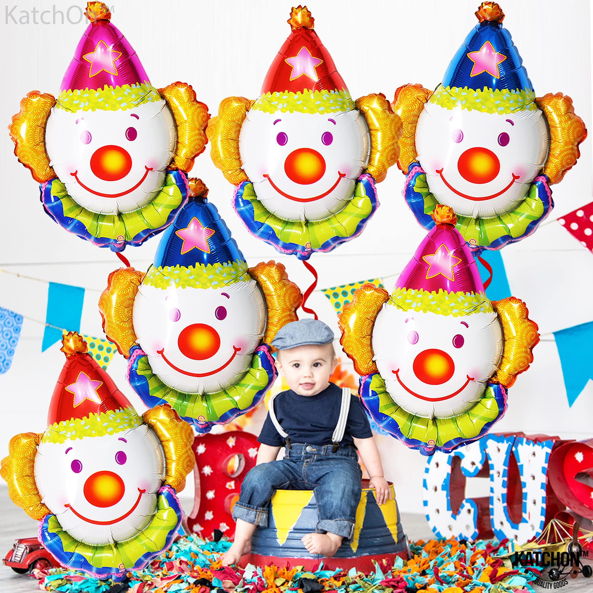 KatchOn 32 Inch Large Clown Balloons Set - Pack of 6 | Giant Carnival Balloons for Clown & Circus Theme Party Decorations | Perfect for Birthday Parties, Baby Showers, and Halloween Events