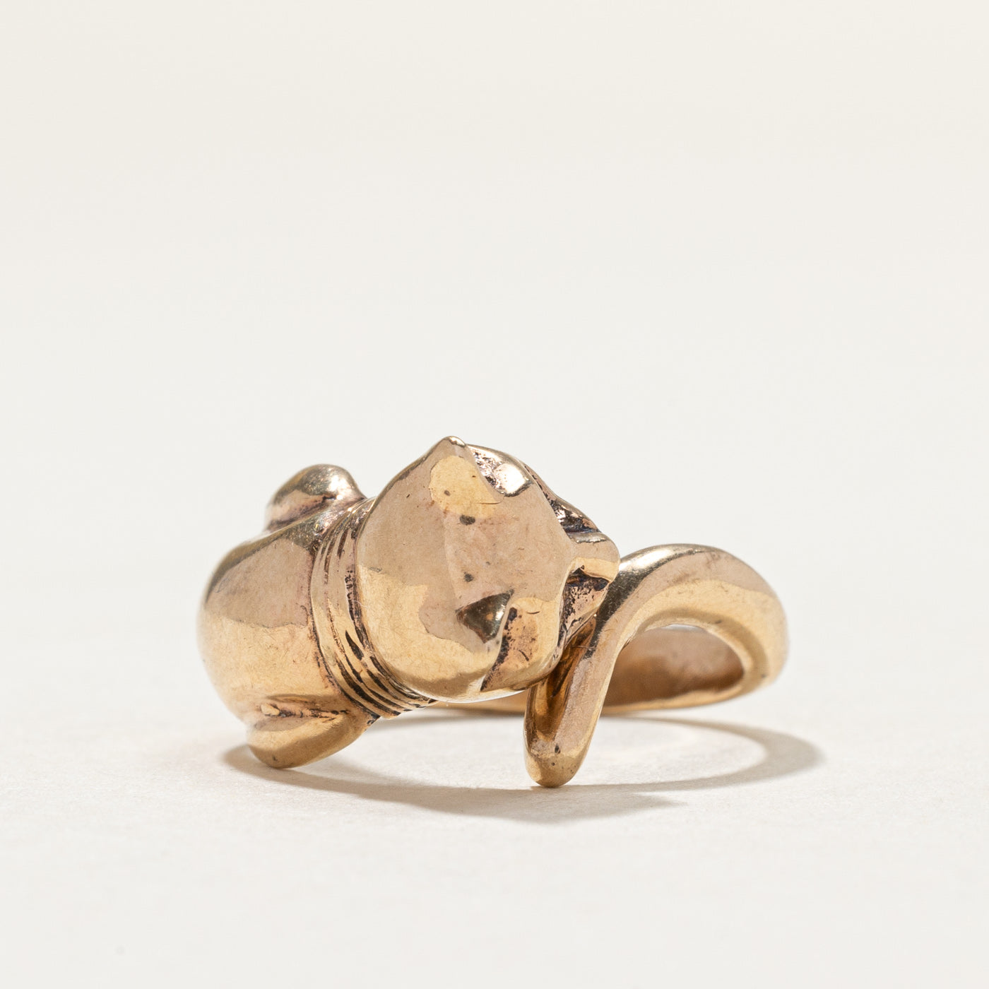 10K Yellow Gold Vintage Cat Tapered Ring - Size 5 | Elegant Jewelry Gift for Women, Perfect for Parties, Anniversaries & Special Occasions
