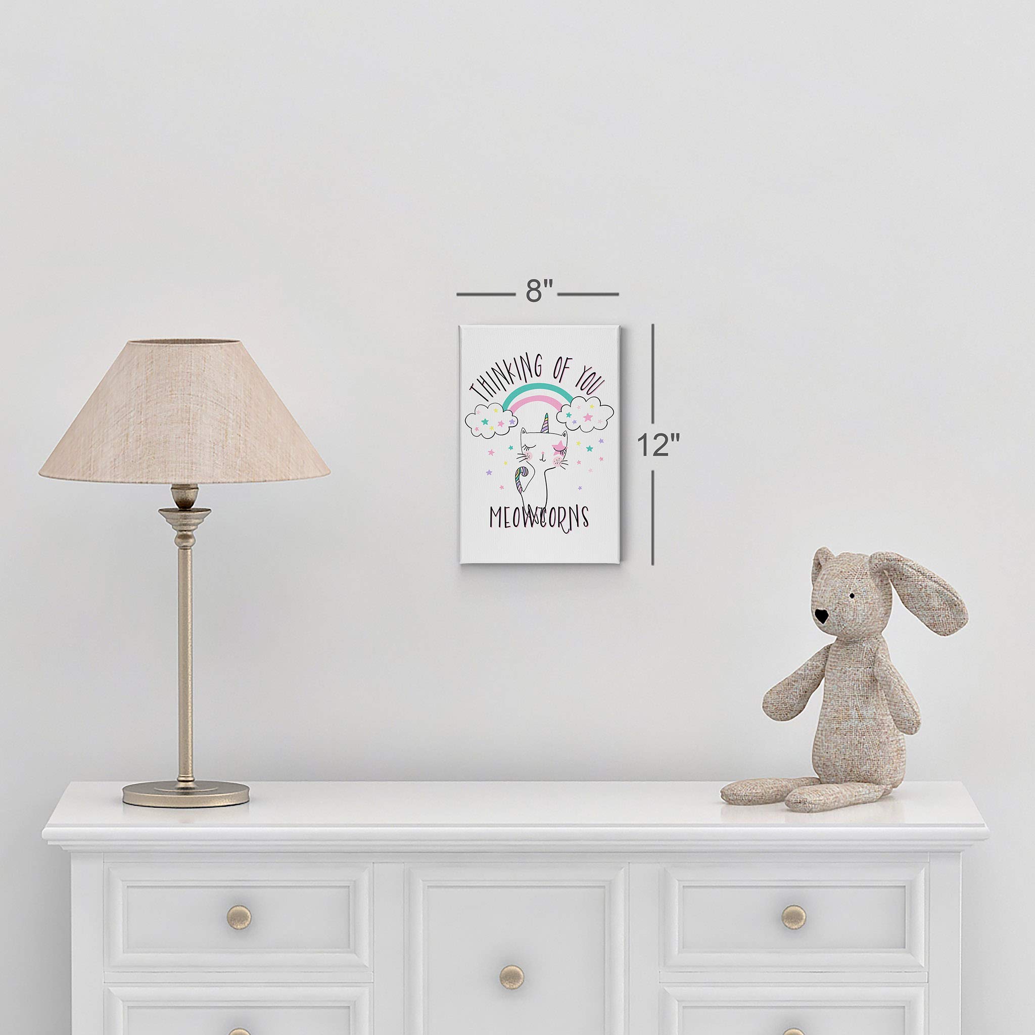 Thinking of You Meowcorns Quote Canvas Wall Art - Unicorn Gift for Kids Room, Nursery Decor, Ready to Hang 17x11 - Made in USA | Perfect for Baby Shower Gifts & Girls Bedroom Decoration