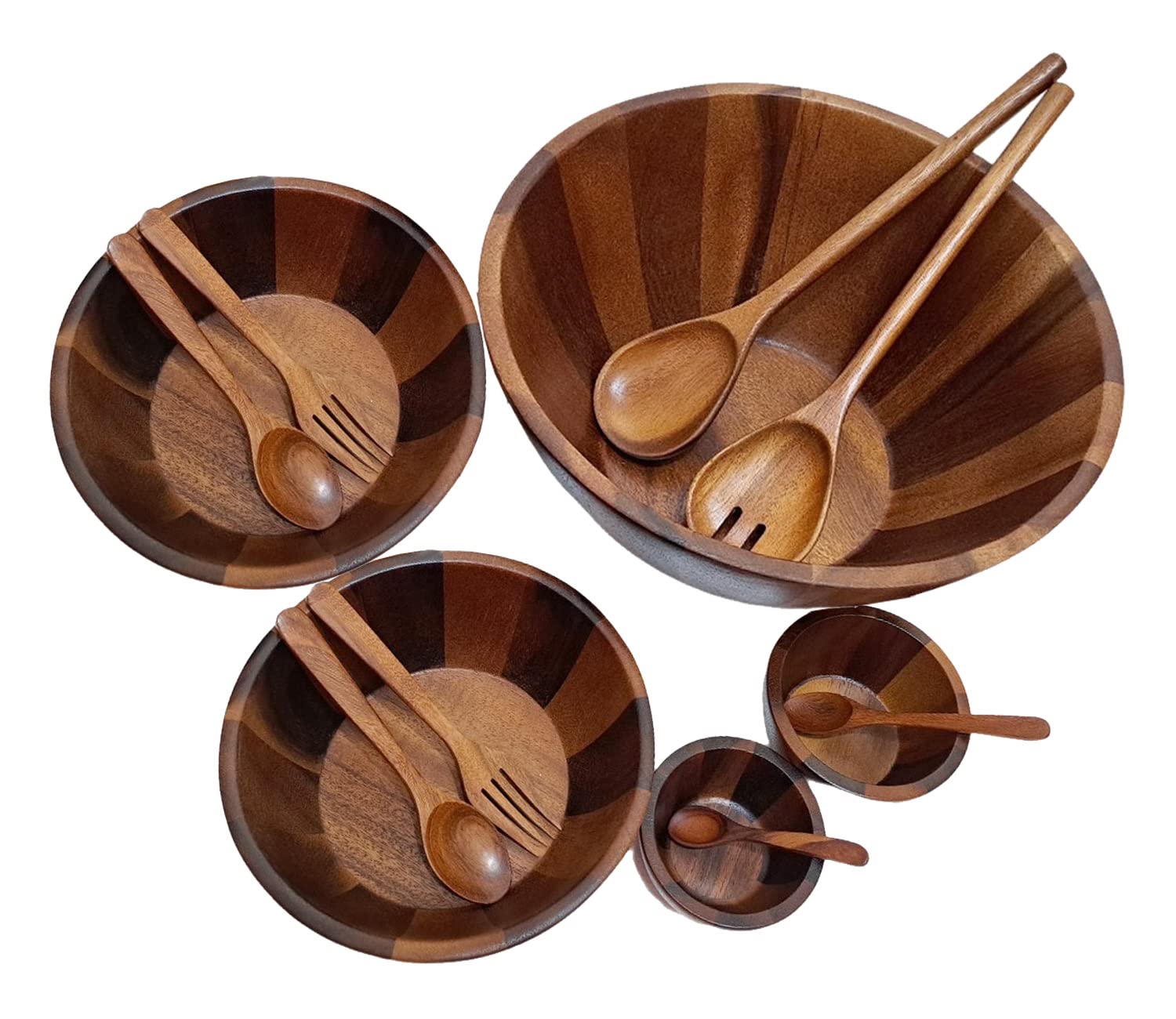 Premium Acacia Wood Nesting Bowl Set - 5 Stackable Round Serving Bowls (12¾