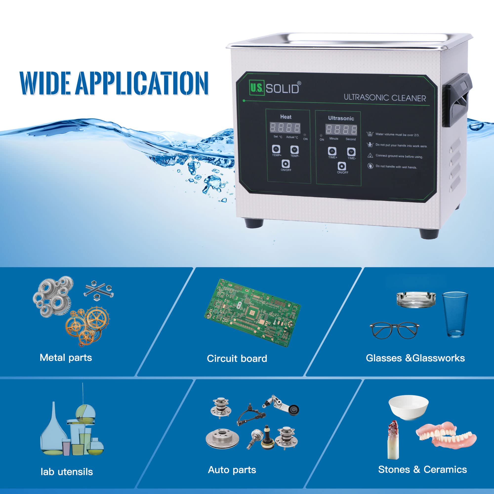 U.S. Solid 3L Ultrasonic Cleaner - 40KHz Stainless Steel Jewelry Cleaning Machine with Digital Timer & Heater | Industrial & Home Use for Jewelry, Watches, Glasses, Dentures | FCC, CE, RoHS Certified