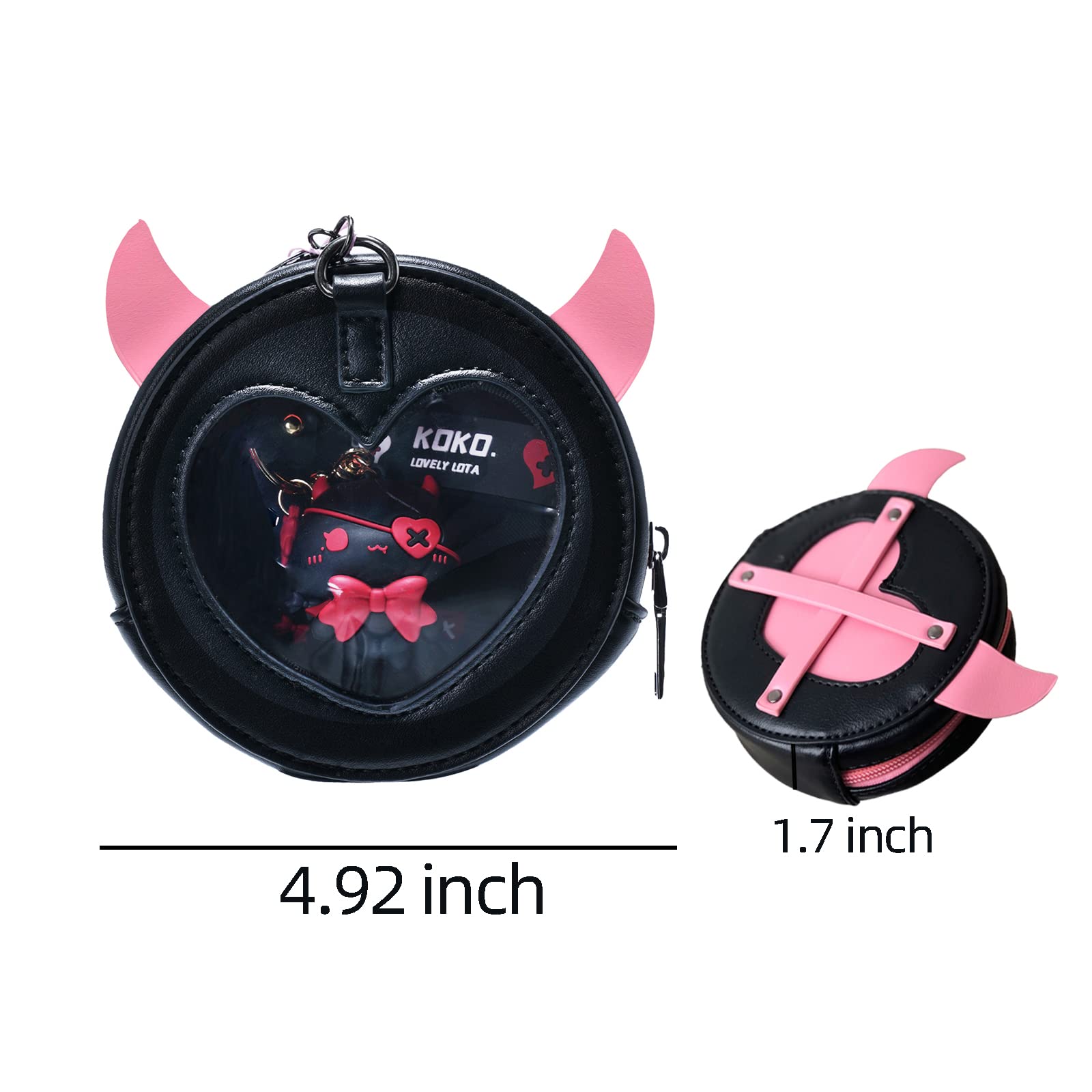 YOU WIZV Cartoon Demon Wing Round Itabag - Small Crossbody Waist Bag for Cosplay, Anime Conventions & Gothic Fashion | Perfect for Makeup, Jewelry, Keys & Accessories Storage