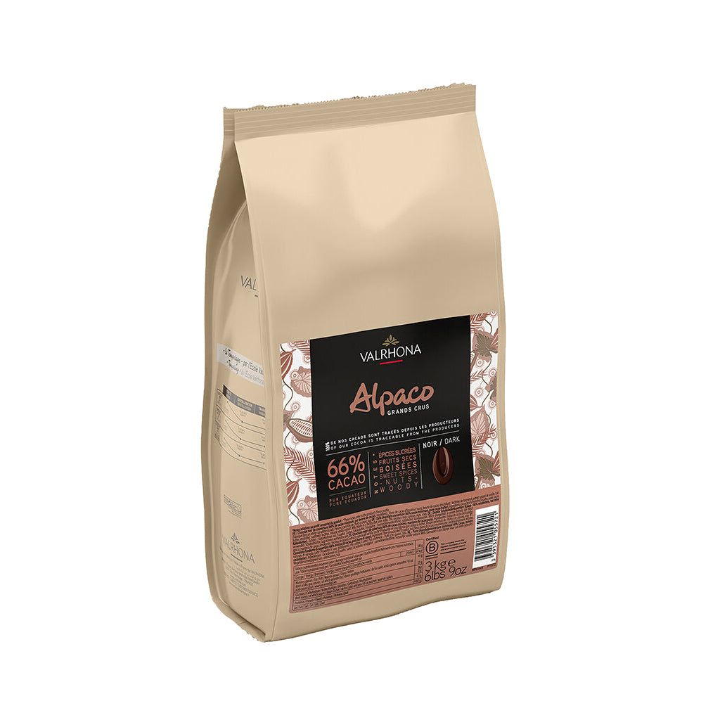 VALRHONA Alpaco 66% Dark Chocolate Couverture Baking Bar - Premium Cocoa for Desserts, Pastries & Professional Baking