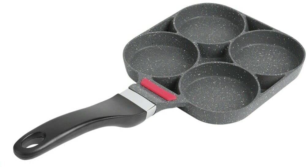 Nonstick 4-Hole Egg Frying Pan - Omelet, Pancake & Burger Maker - Perfect for Breakfast, Poached Eggs & Sandwiches - Ideal for Home Cooking & Camping