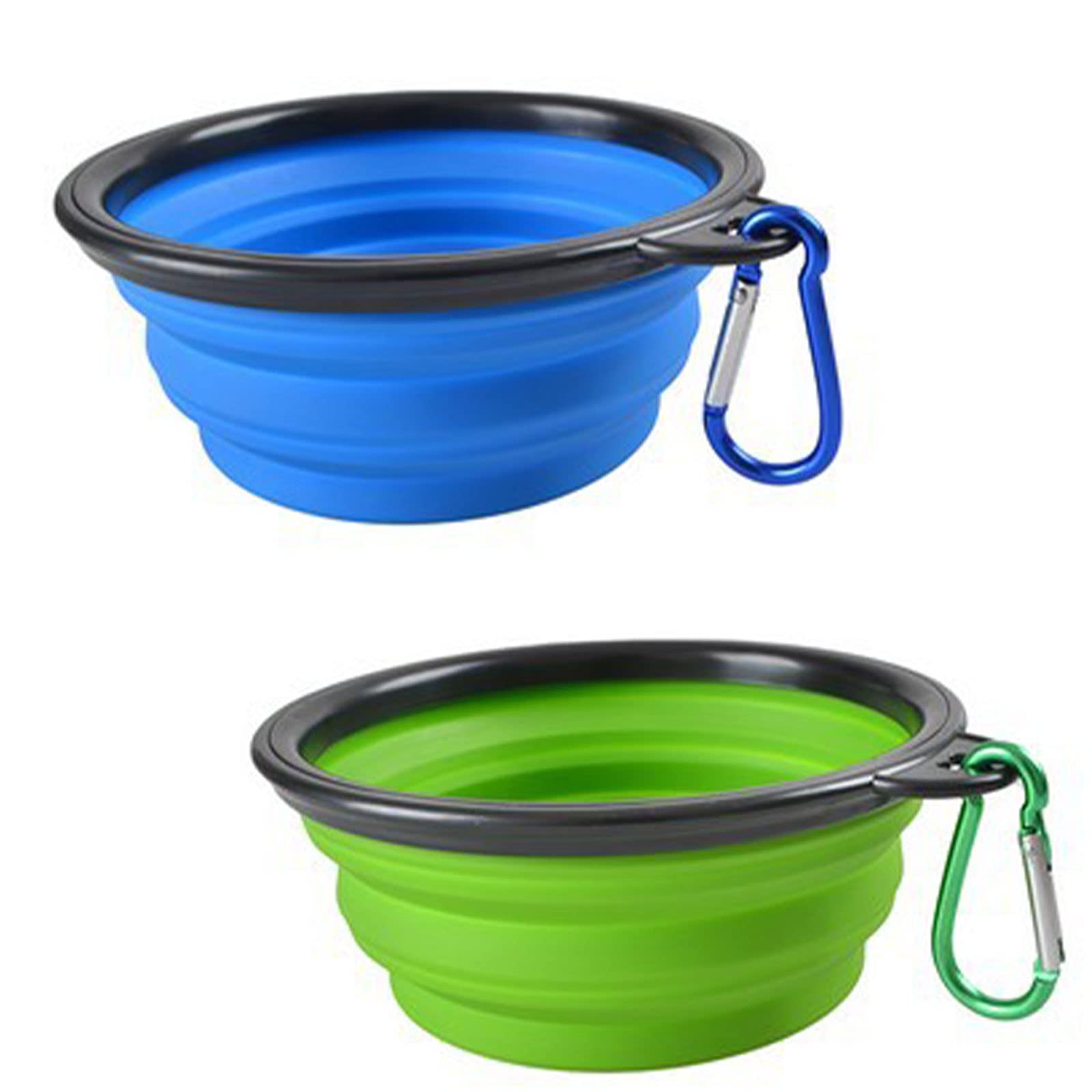 FrenchyB Collapsible Dog Bowl 2 Pack - Foldable & Expandable 1000ml Silicone Pet Food & Water Dish for Dogs & Cats | Portable Travel Bowls for Hiking, Camping & Outdoor Adventures (Blue & Green)