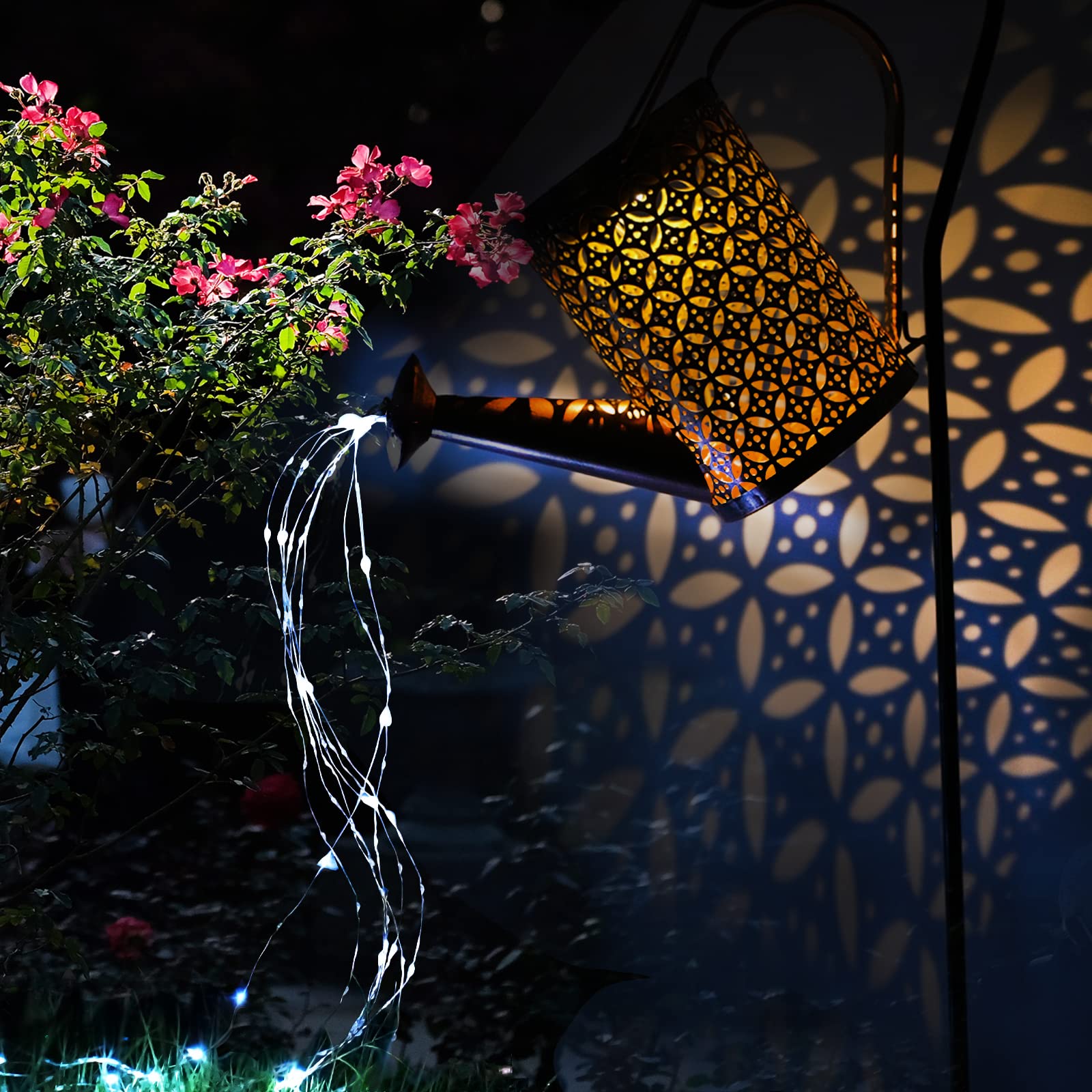 Solar Powered Watering Can Lights - Outdoor Garden Lantern with Extra Long Wire, Waterproof & Brighter LED for Patio, Yard, Pathway, Porch - Perfect Gardening Gift & Creative Decor (Cold White) - Ideal for Nighttime Garden Illumination and Outdoor Parties