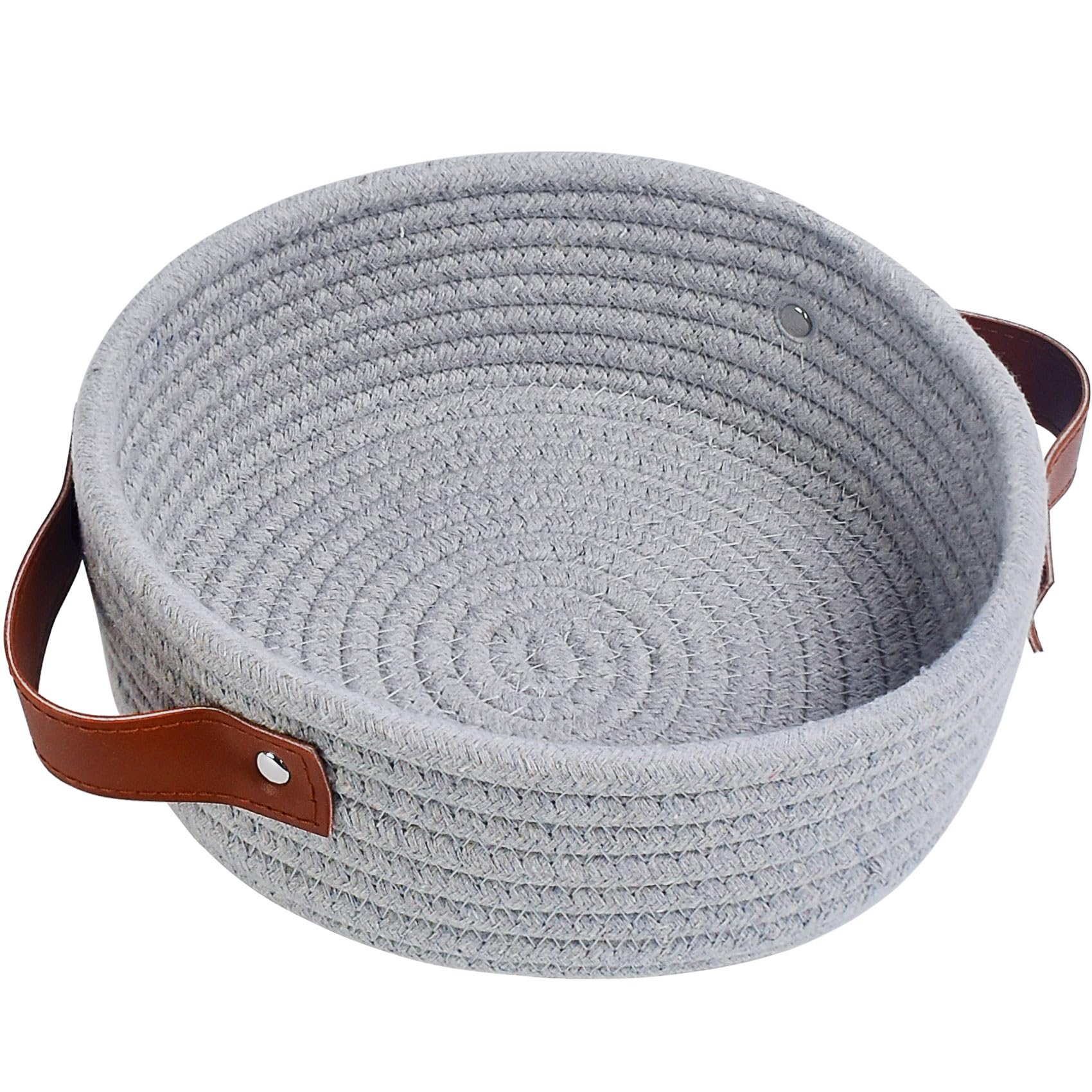 ABenkle Small Storage Basket - Mini Cotton Rope Woven Shelf Basket for Nursery, Spa, Home Decor | Boho Decorative Organizer for Toys, Gifts, Dog & Cat Supplies | Perfect for Bathroom, Bedroom, Office Organization (XS, Grey)