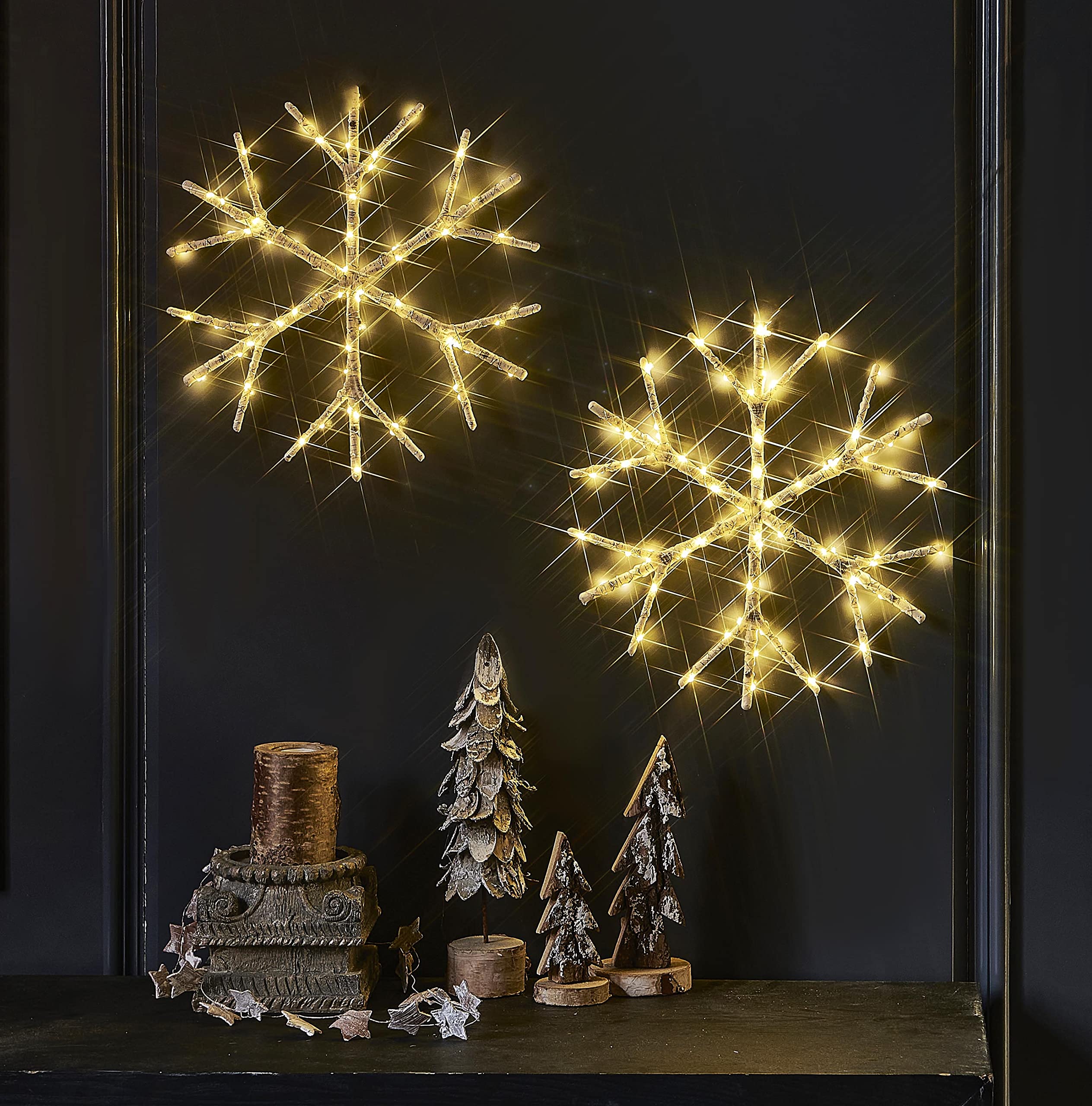 70 LED White Snowflake Fairy Lights - Battery Operated with Timer, 14 Inch Indoor Christmas Window Decorations (Perfect for Holiday Home, Party, Wedding & Winter Decor)