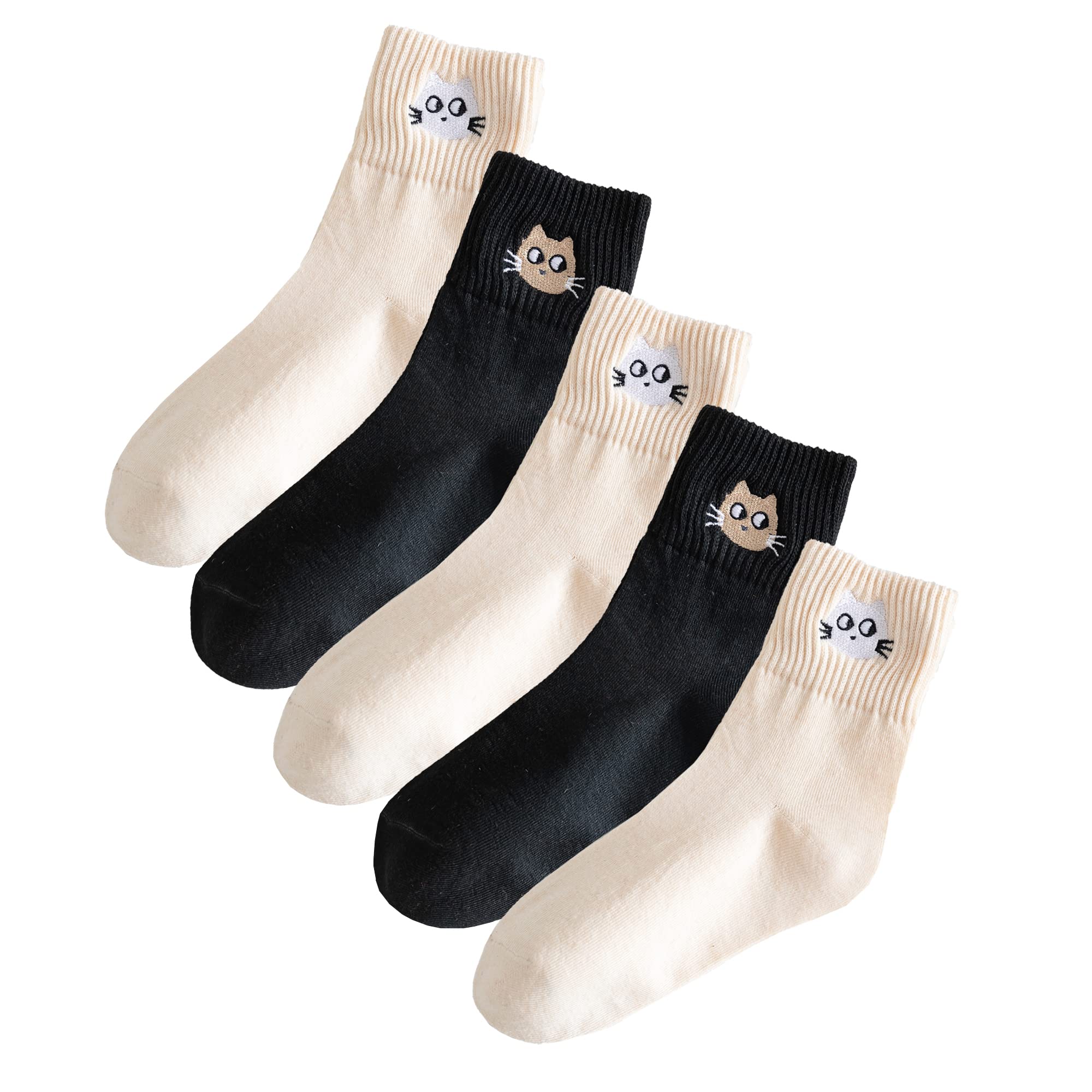 5 Pairs Women's Cat Socks - Cute Animal Ankle Socks for Cat Lovers | Funny Christmas Gifts for Her | Perfect for Casual Wear, Gifts & Cat-Themed Parties