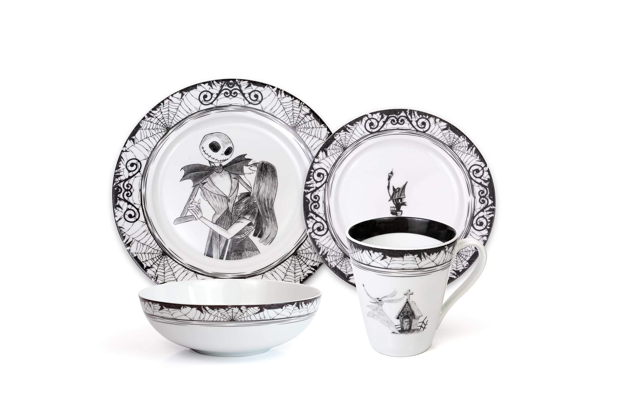 The Nightmare Before Christmas 16-Piece Dinnerware Set | Ceramic Plate & Bowl Set for Halloween & Christmas Dinner Parties | Perfect for Holiday Entertaining & Themed Decor