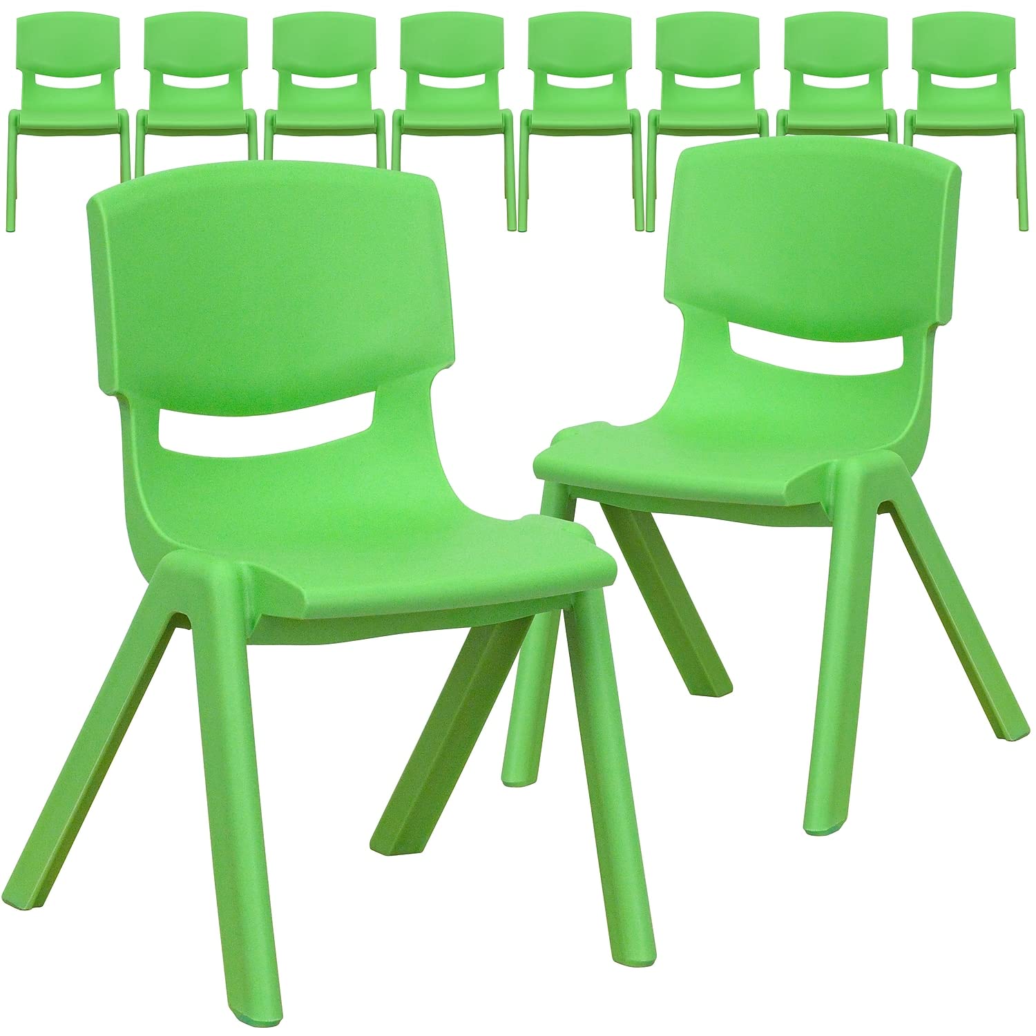 Flash Furniture Whitney 10-Pack Green Plastic Stackable School Chairs - 12