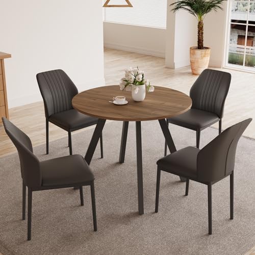 Walnut Table+4 Black Chairs