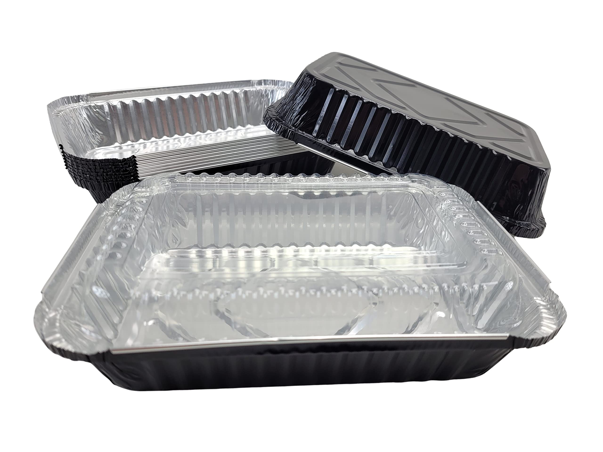 KitchenDance 1.5 LB Aluminum Foil Oblong Pan with Plastic Lid - Durable Shallow Foil Containers for Cooking, Freezing & Food Storage - Commercial & Home Kitchen Use - Perfect for Meal Prep, Baking, Party Serving & Leftovers (6417P)