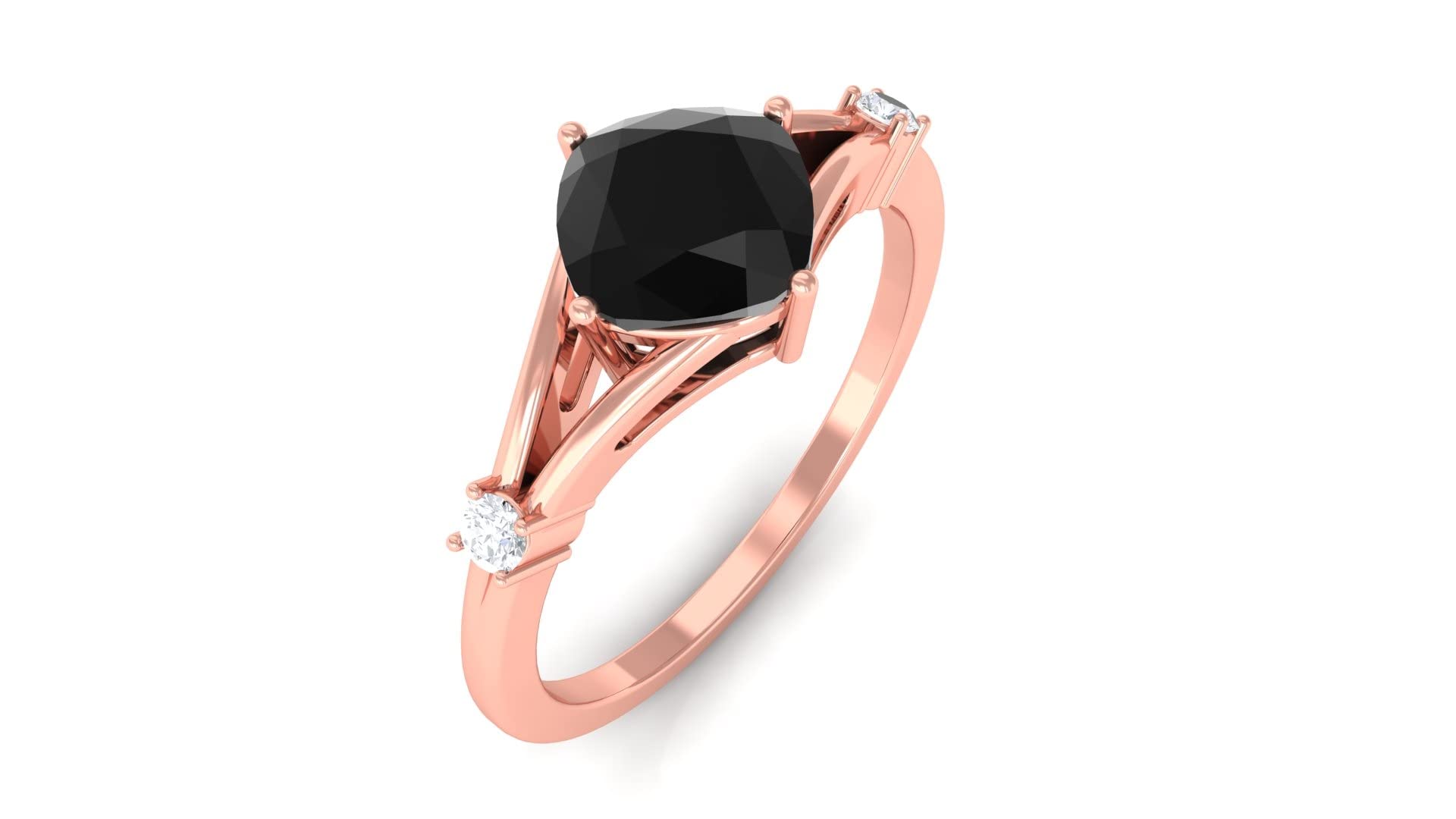 1 CT Black Onyx and Diamond Ring for Women - 6mm Cushion Cut Solitaire Engagement Ring in 14K Solid Gold with Split Shank Design - Perfect for Weddings, Anniversaries & Special Occasions