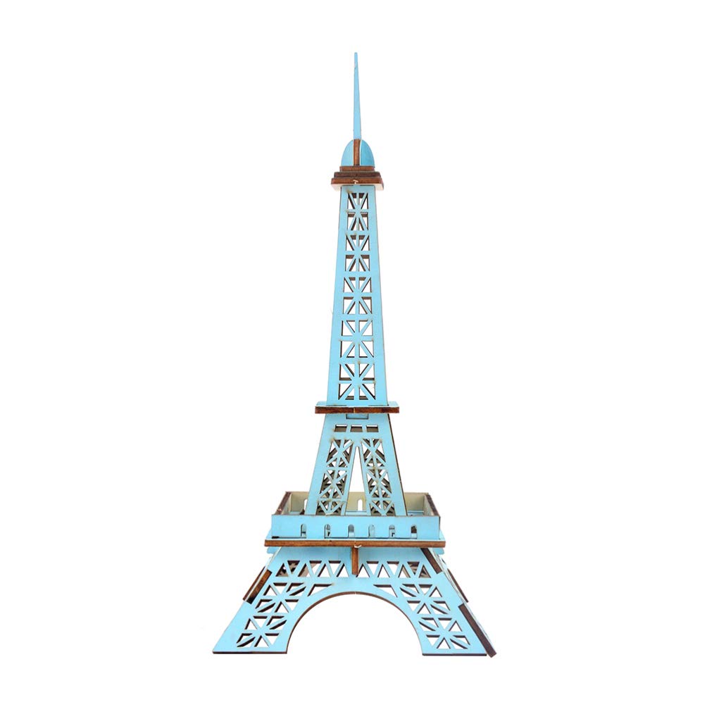 EXCEART Wooden Eiffel Tower Puzzle - 3D DIY Architecture Building Model Kit, Mechanical Engineering Toy for Adults & Teens - Blue French Landmark Decoration | Home Office Decor & STEM Educational Gift