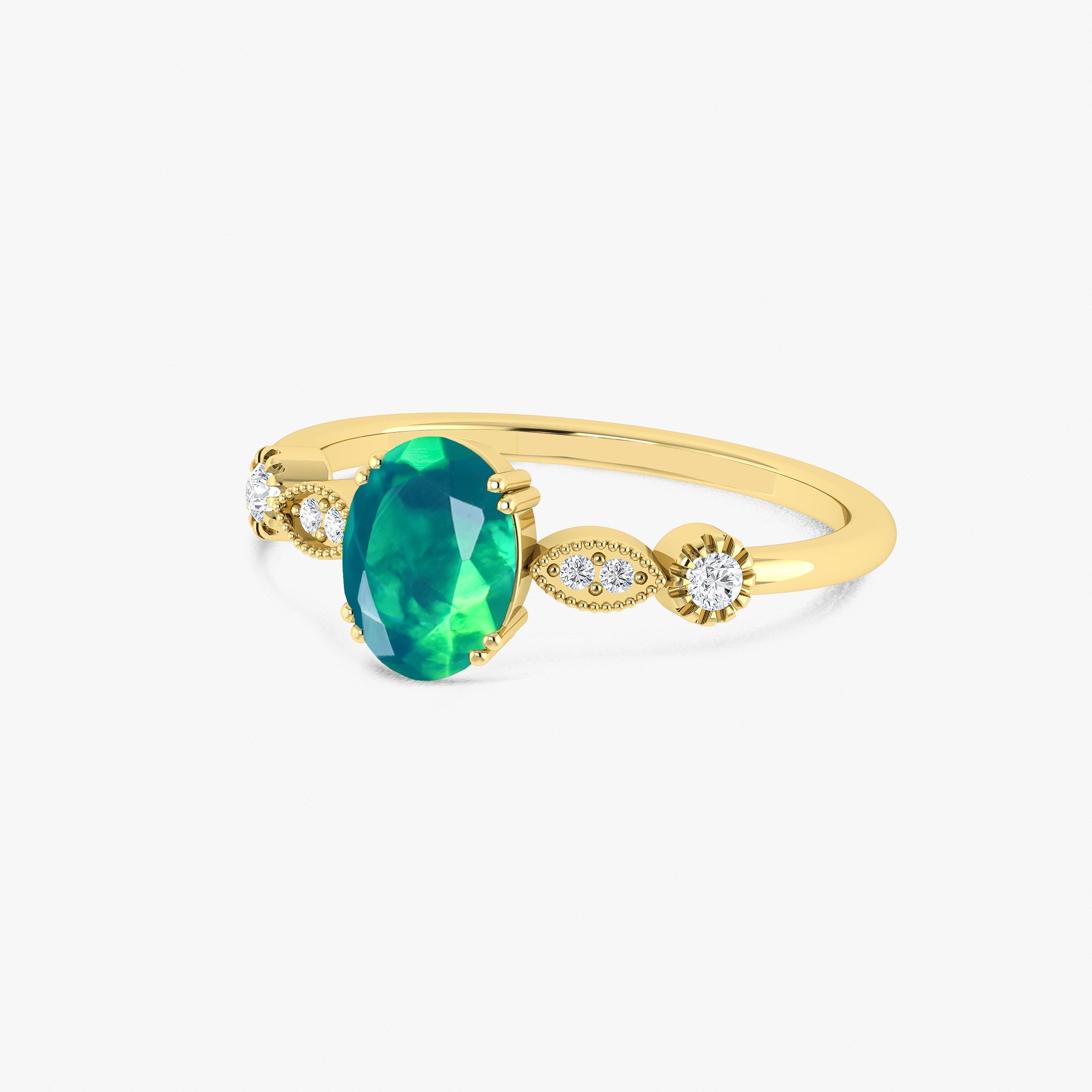 Ethiopian Opal Ring for Women - Green Multifire Oval Gemstone Jewelry for Engagement, Wedding & Special Occasions
