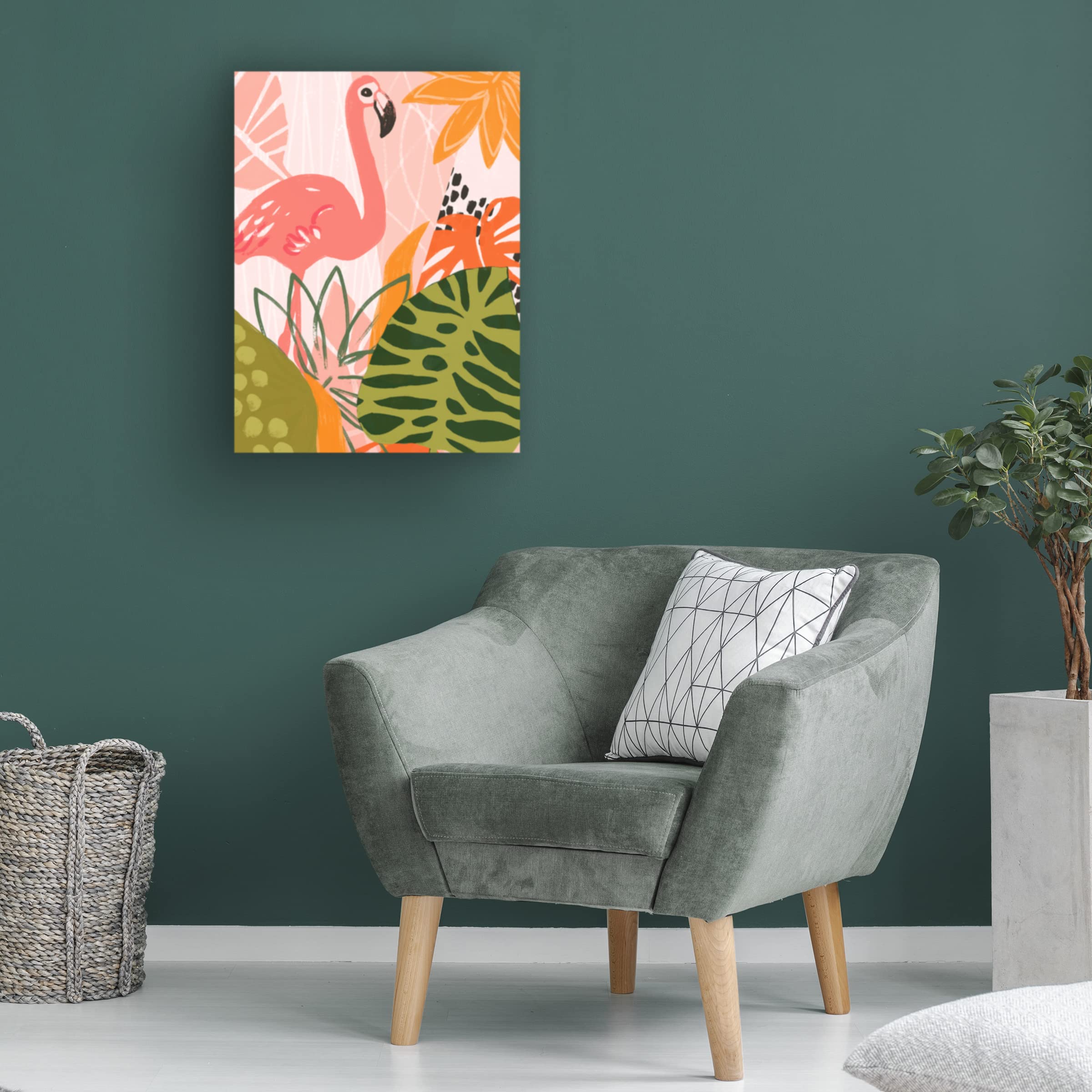 Jungle Flamingo II Canvas Wall Art by June Erica Vess - Tropical Flamingo Painting for Living Room, Bedroom & Office Decor