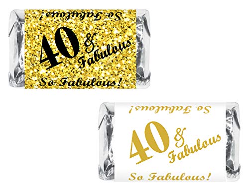 40 & Fabulous Mini Candy Bar Wrappers (Set of 60) - DIY Birthday Party Favors, Baby Shower Decorations - Made in USA - Perfect for 40th Birthday Celebrations, Anniversary Parties & Special Events