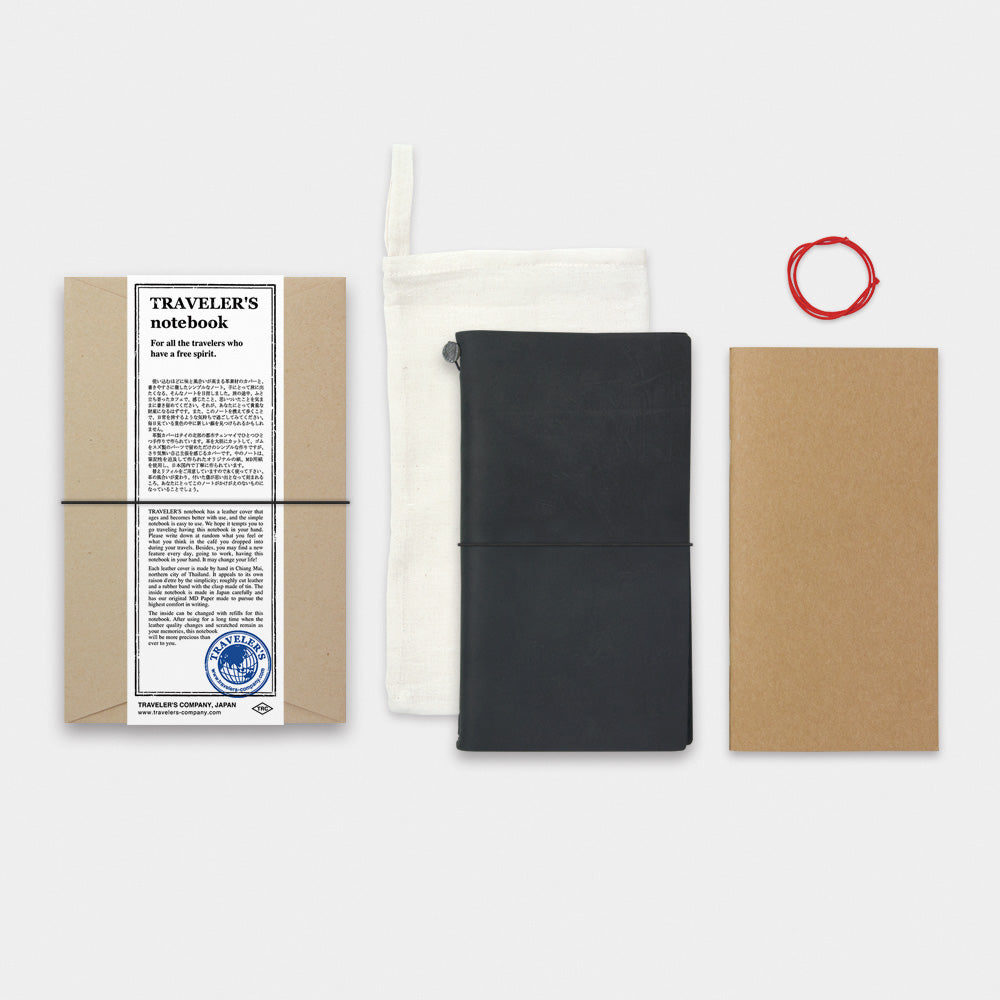 TRAVELER'S COMPANY TRAVELER'S Notebook Starter Kit - Regular Size Black Leather Journal for Writing & Travel | Perfect for Journaling, Sketching & Daily Planning