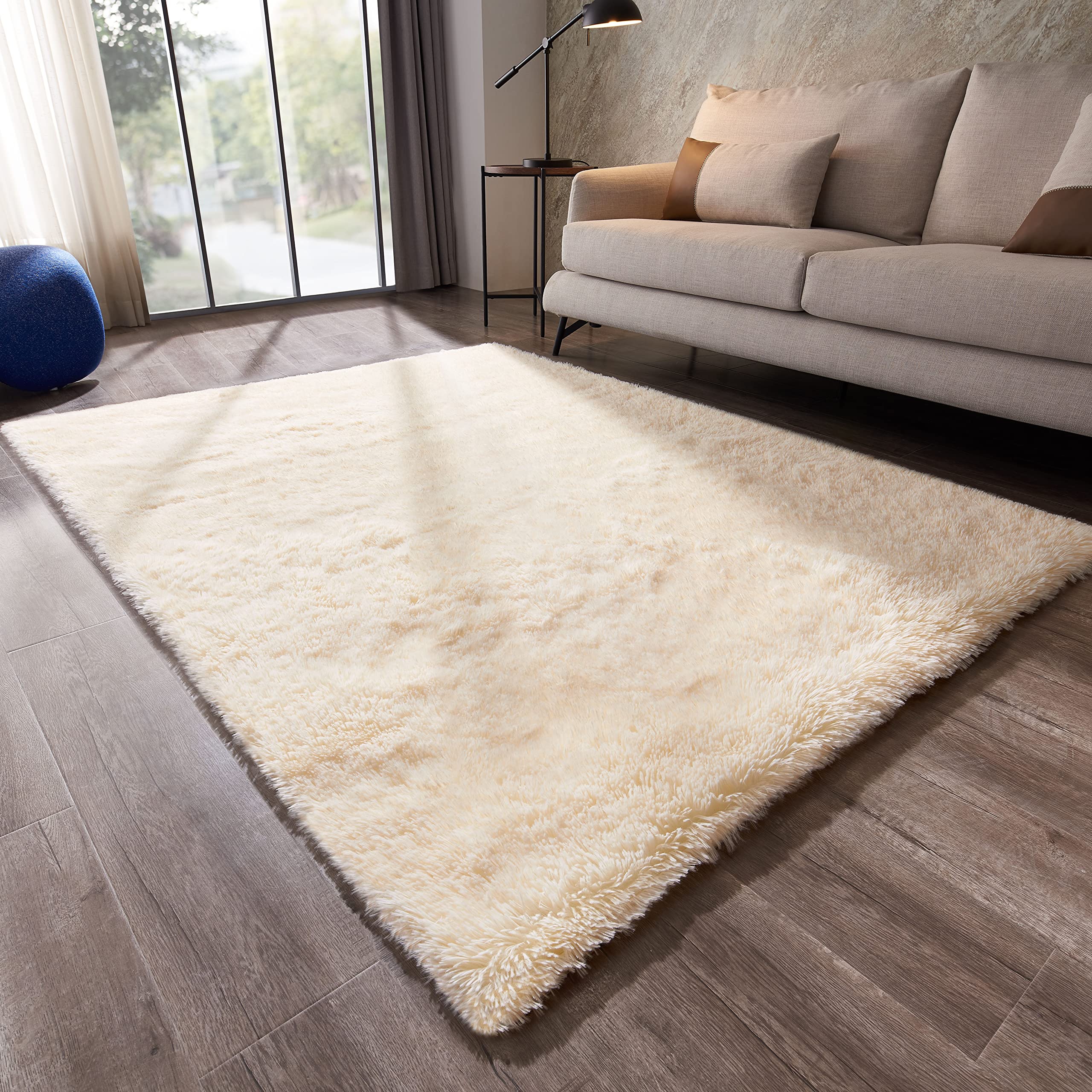 Soft Fluffy Shaggy Area Rug 7'x10' - Non-Slip Fuzzy Beige Living Room Rug, Plush Comfy Bedroom Carpet for Kids Room, Dorm, Nursery | Cozy Home Decor for Family Rooms & Play Areas