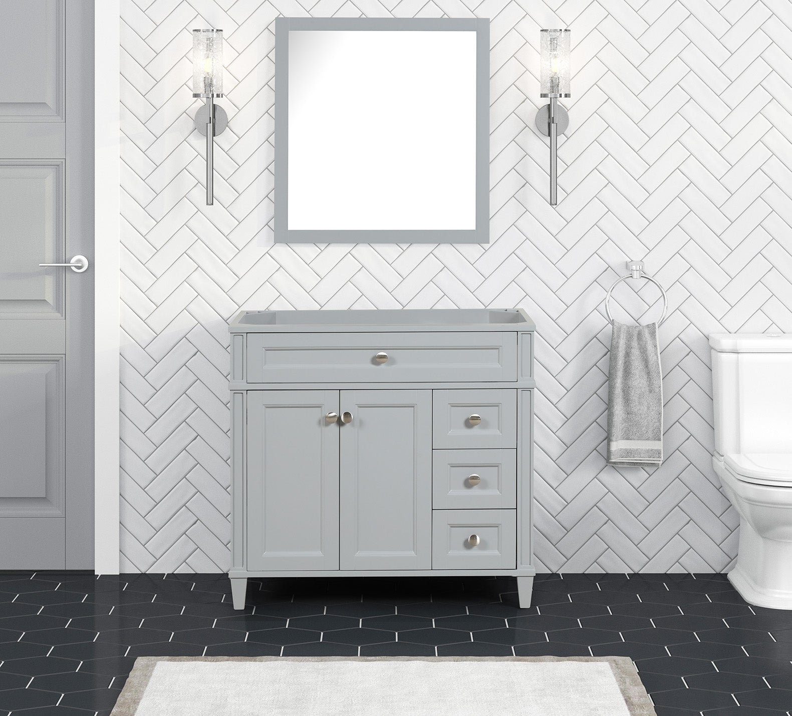 Kensington 35.5-Inch Right-Side All-Wood Bathroom Vanity in Metal Gray - Cabinet Only for Modern Bathroom Remodeling & Home Upgrade