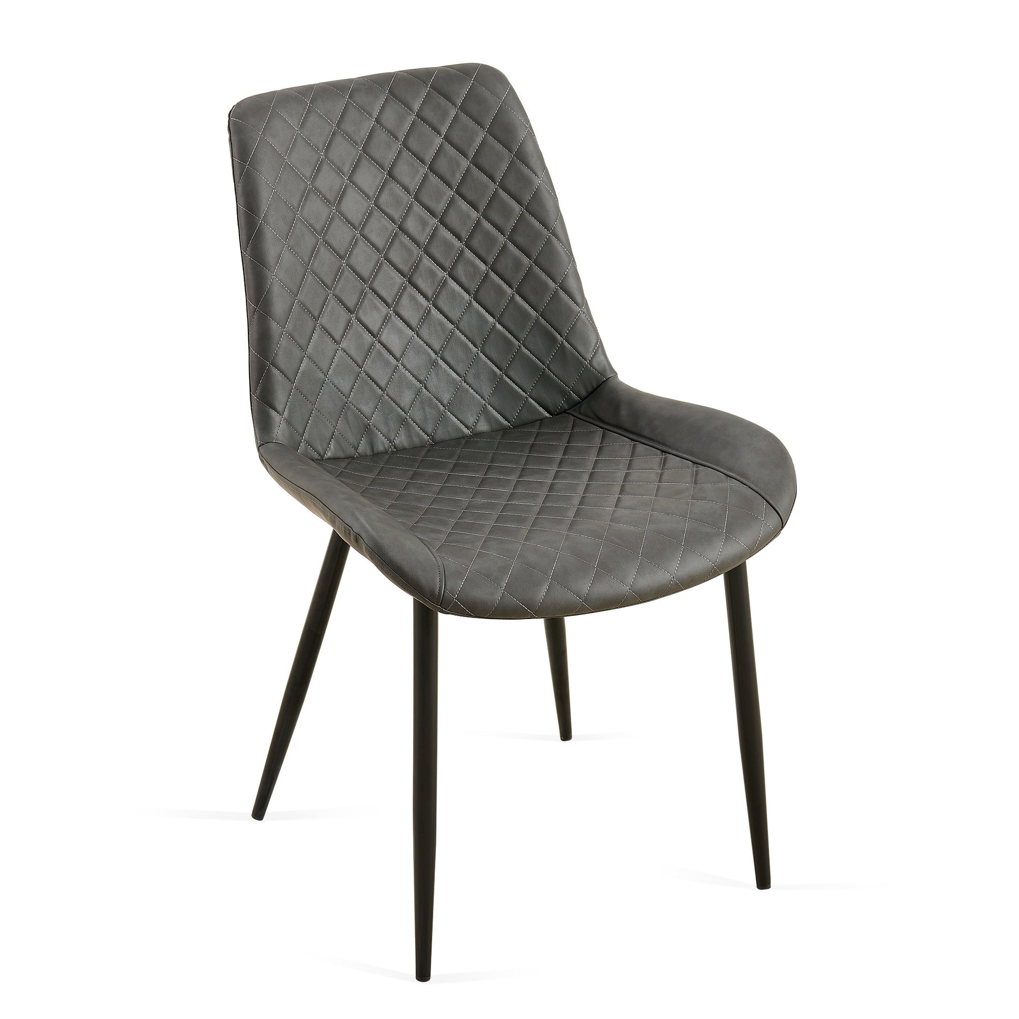Dark Grey Set of 4 Mid Century Modern Leathaire Dining Chairs - Armless Side Chairs with Metal Legs for Kitchen & Living Room | Perfect for Small Spaces & Contemporary Home Decor