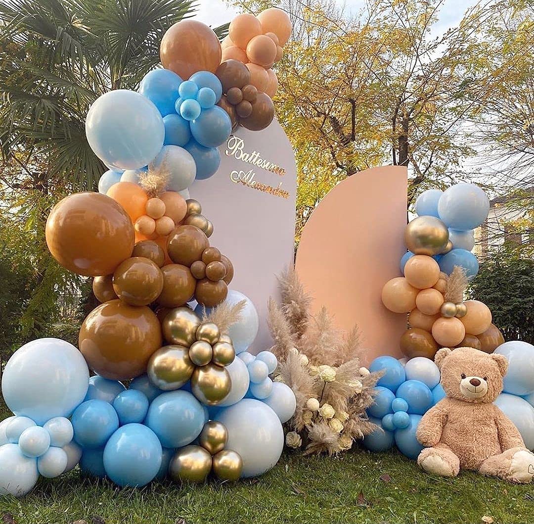 Blue & Brown Coffee Themed Baby Shower Balloon Garland Arch Kit - Gender Reveal, Jungle Teddy Bear Party Decorations for Boys & Girls | Perfect for Baby Showers, Birthday Parties & Gender Reveal Events