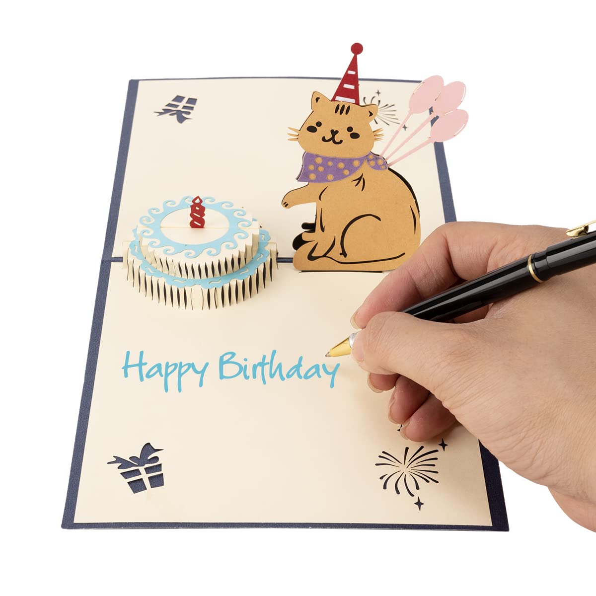 Createreedo 3D Pop Up Cat Birthday Card - Handmade Cute Cat Design Greeting Card with Birthday Cake | Funny Gift for Men, Women, Wife, Husband, Kids & Friends | Perfect for Birthday Parties, Surprise Gifts & Special Occasions