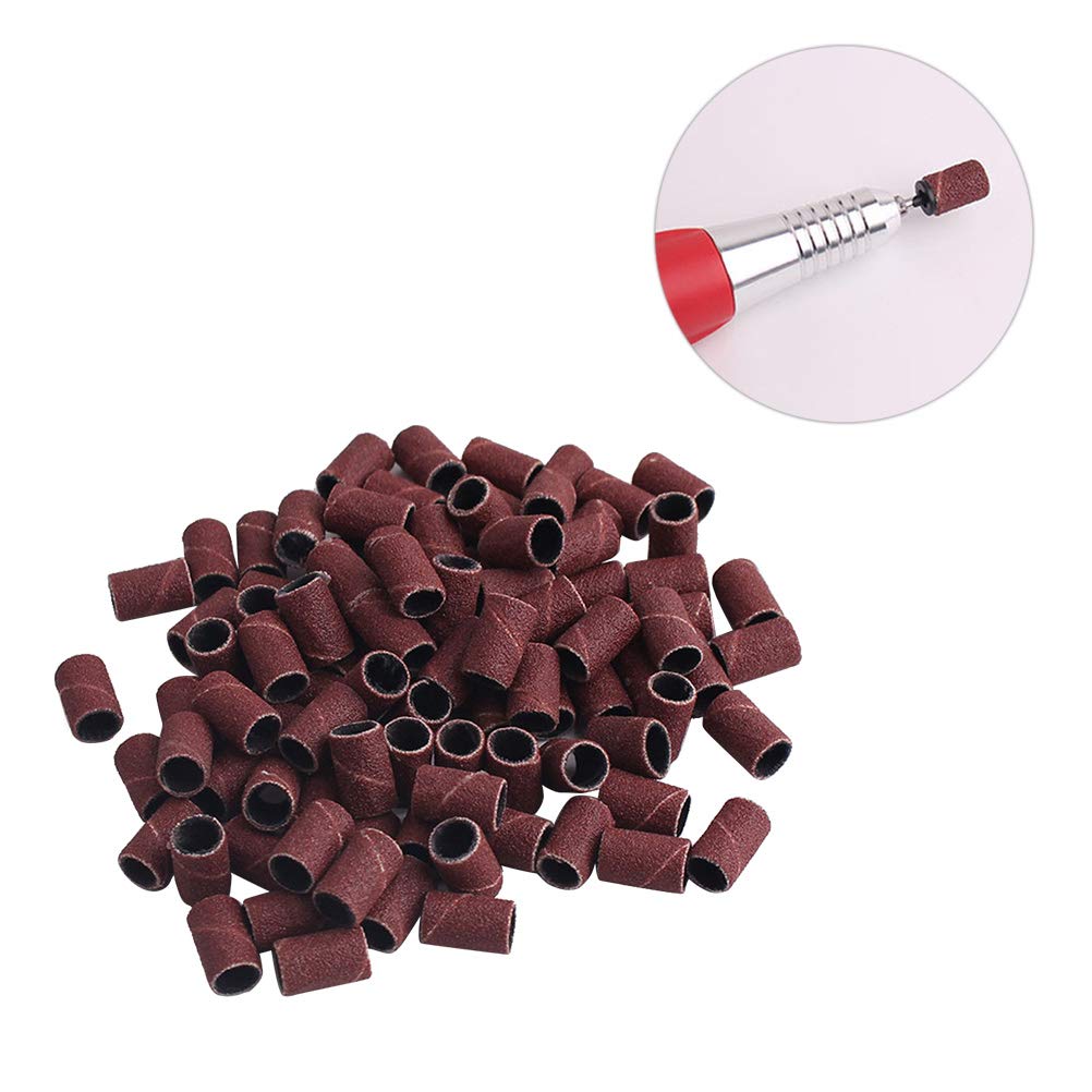 200pcs 180 Grit Nail Sanding Bands for Electric Drill Machine - Professional Manicure & Pedicure Tools with Frosted Roller Ring - Perfect for Nail Art, Toenail Filing & Salon Use at Home