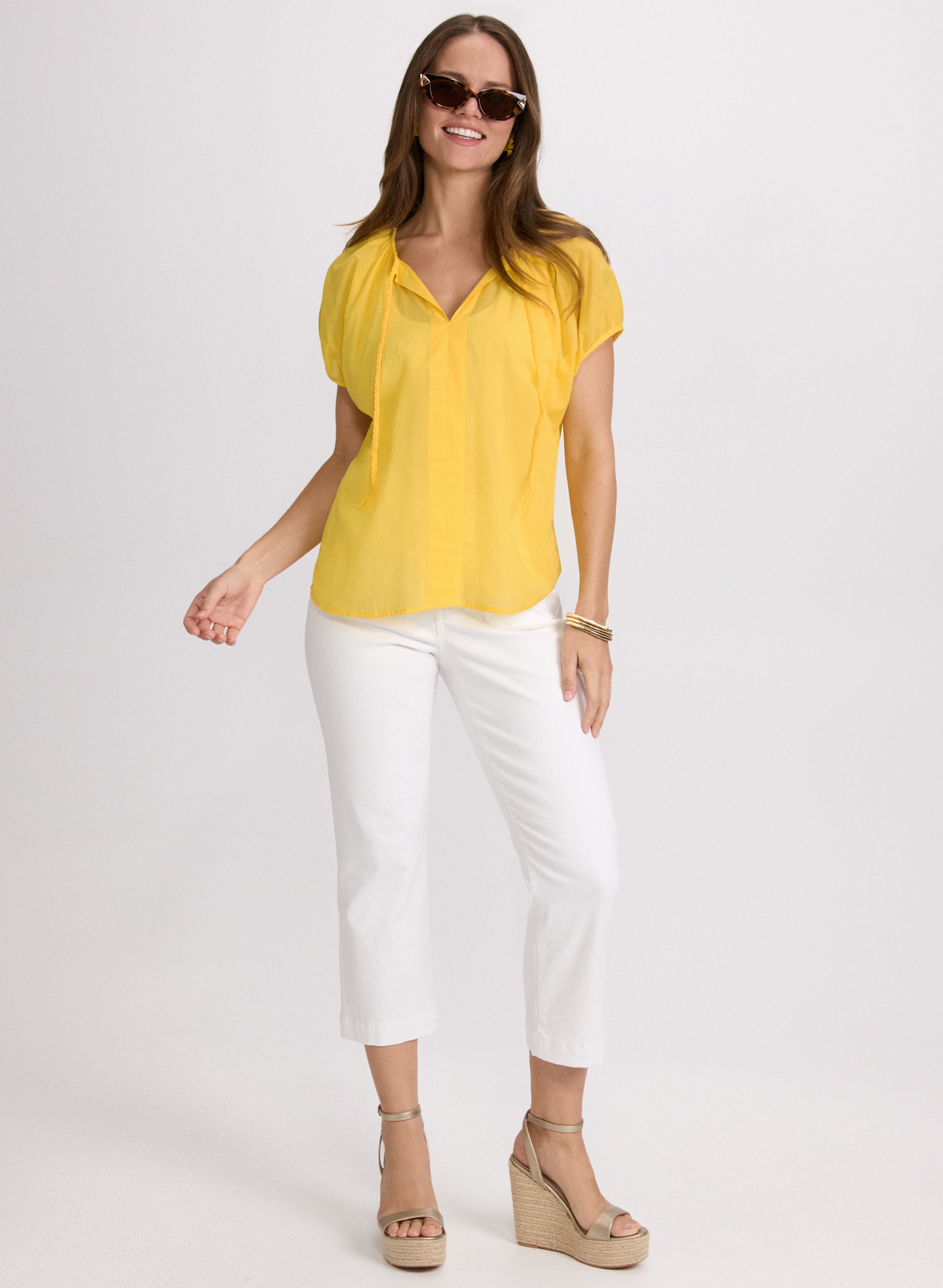Women's Cotton Puff Sleeve Blouse - Soft Casual Tops for Spring/Summer - Office, Date Night & Weekend Outfits