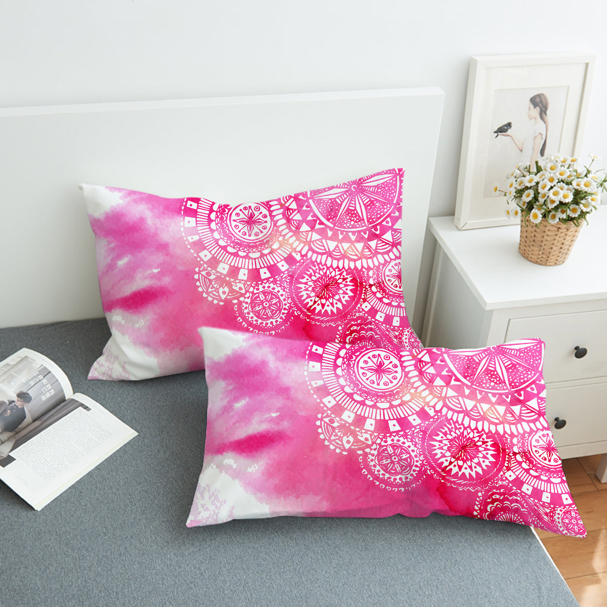 Bohemian Delight Bedding Set - Queen Size Cotton Duvet Cover & Pillowcases - Vibrant Boho Chic Pattern - Perfect for Bedroom Decor & Cozy Home Styling