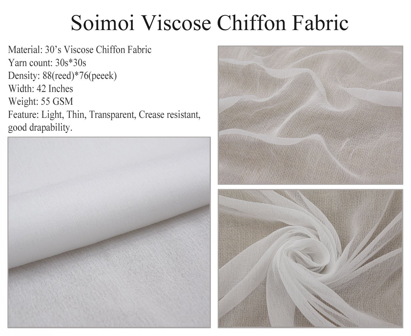 Soimoi Viscose Chiffon Fabric - Beige Floral Honey Bee Print - 42